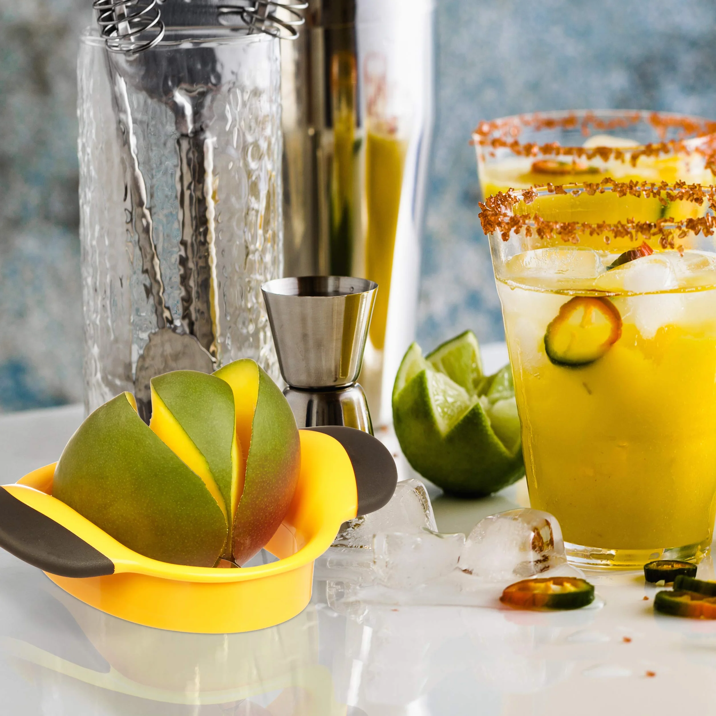 Relaxdays Krajalnica do mango, dzielenie i usuwanie pestek, antypoślizgowy uchwyt, ostrze ze stali nierdzewnej, mango, czarno-żółta, 1 sztuka
