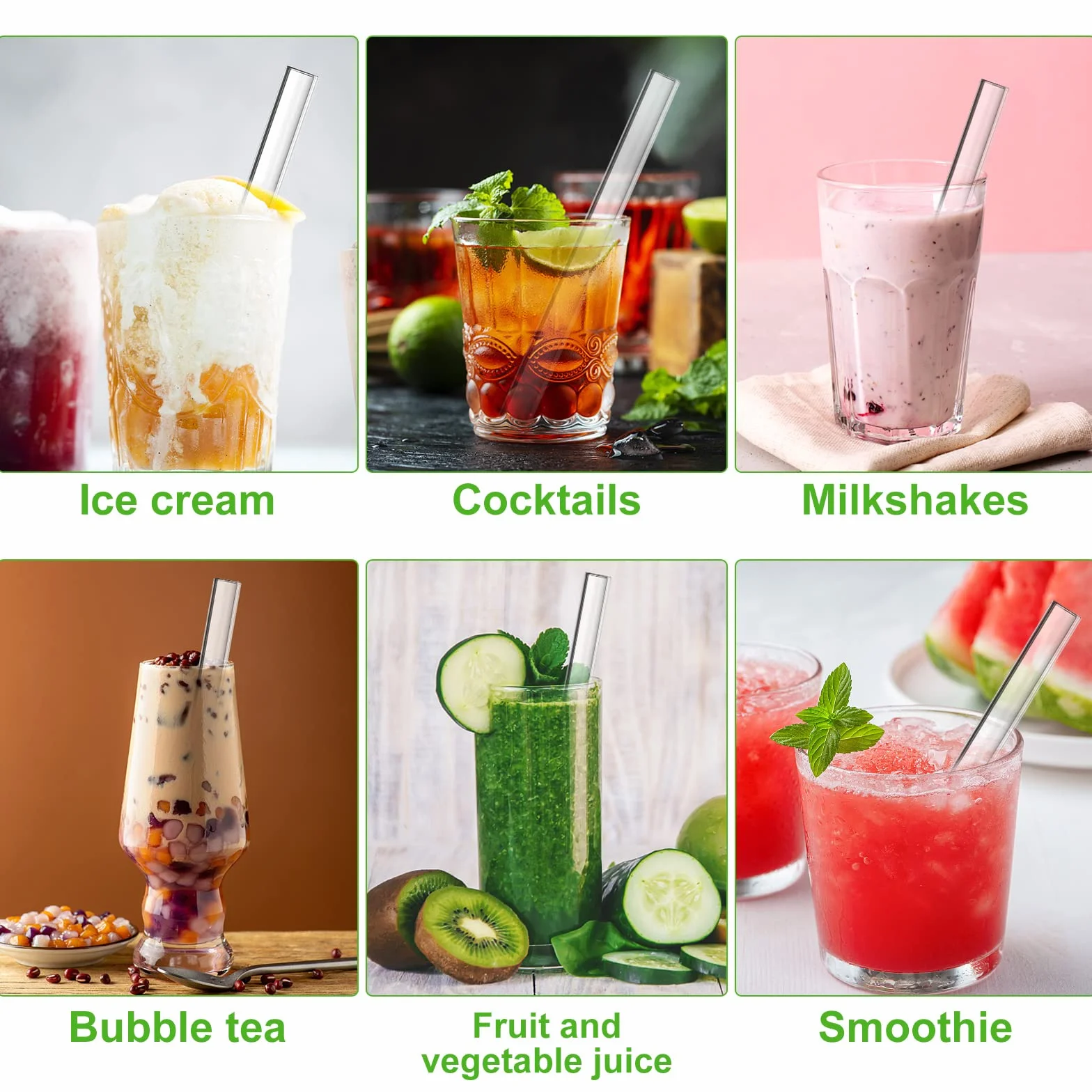 HXC 4 sztuki szklane słomki do herbaty bubble tea 14 mm o dodatkowo dużej grubości, szklane słomki do herbaty bubble tea wielokrotnego użytku, słomki do boba tea ze szczotkami do czyszczenia, szklane