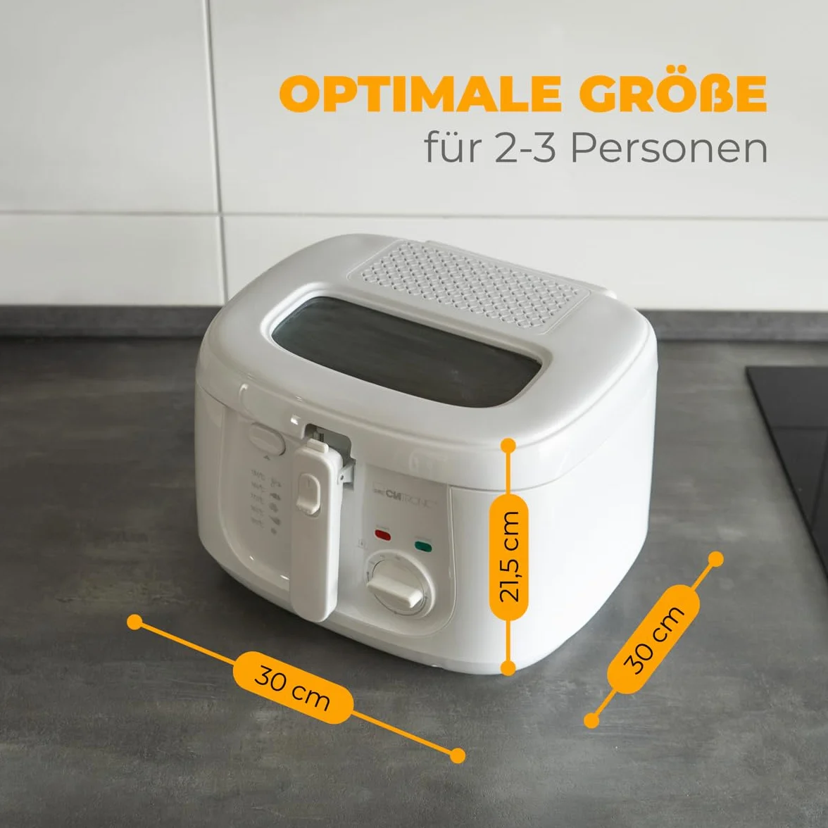 Clatronic® Frytkownica o pojemności 2,5 l, frytkownica z tłuszczem, olej do frytkownicy z filtrem zapachowym i oparami tłuszczu, nieprzywierającym pojemnikiem na olej, bezstopniowo regulowany