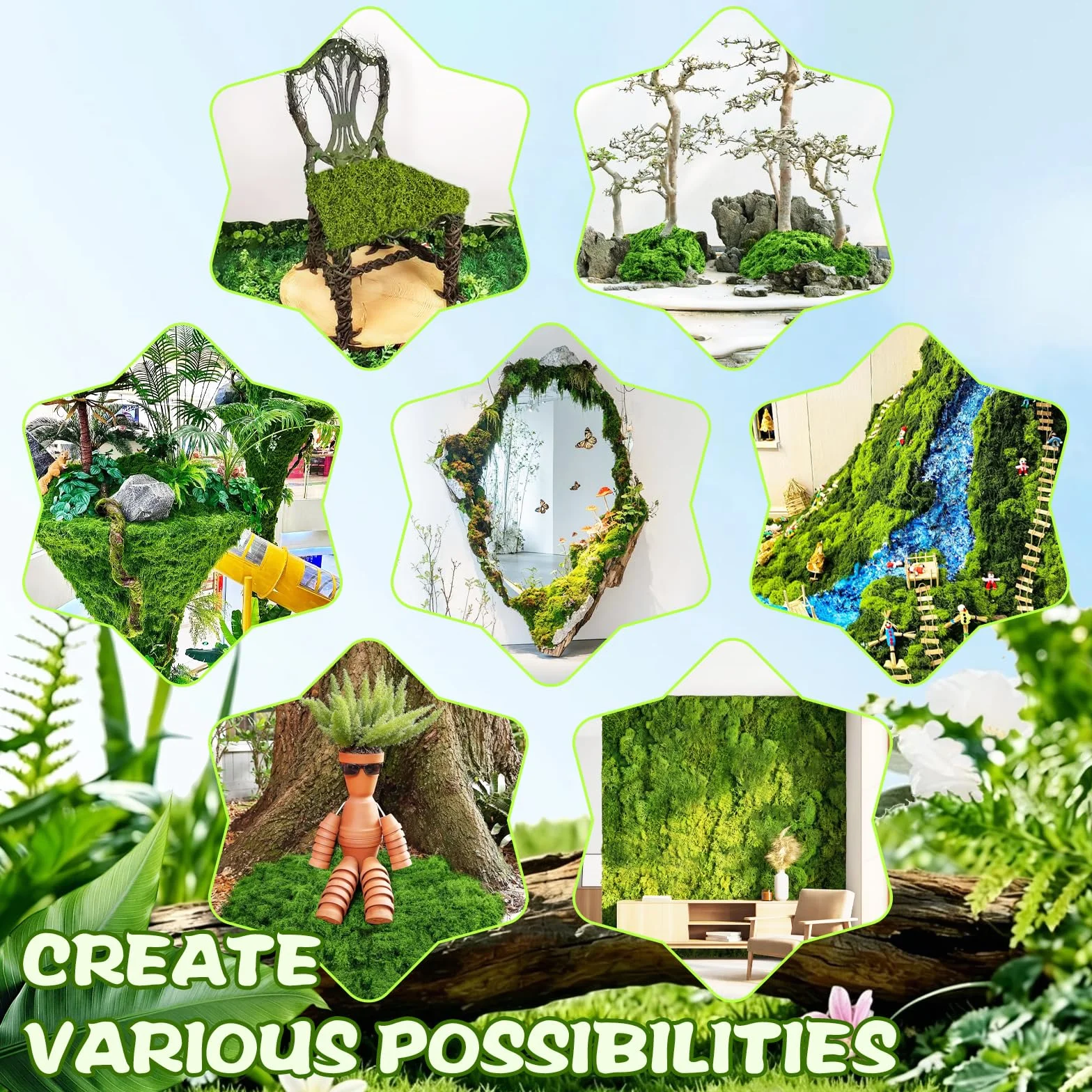 Sztuczne piżmo stabilizowane do dekoracji 100g zielone terrarium akwarium