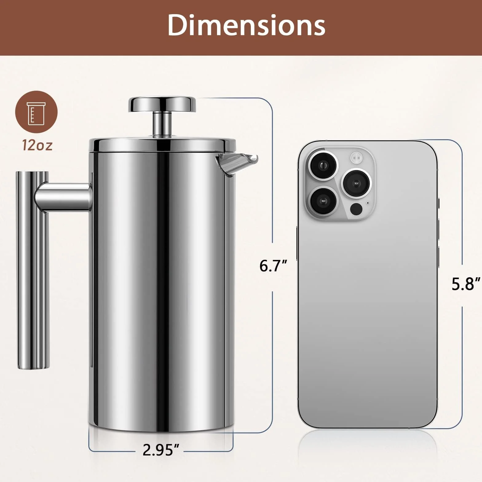 French Press do kawy 350 ml ze stali nierdzewnej podwójne ścianki izolowany
