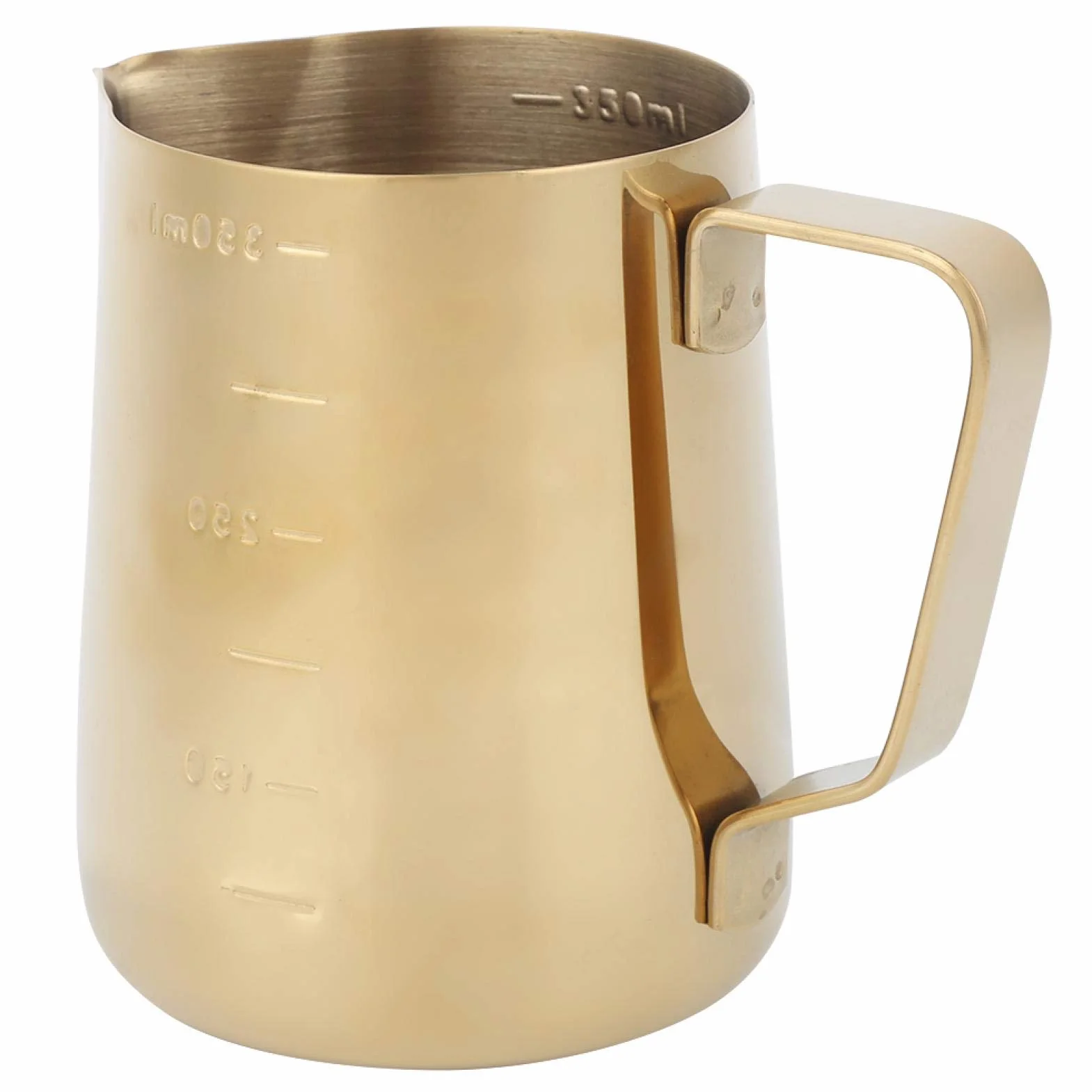 Kubek na mleko ze stali nierdzewnej 350 ml do latte z ergonomicznym uchwytem złoty