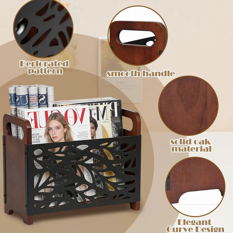 FARYODI Stojak na gazety, stojak na czasopisma, półka na gazety, organizer na biurko, gazety i książki – nowoczesny design do salonu, biura i korytarza (liście)
