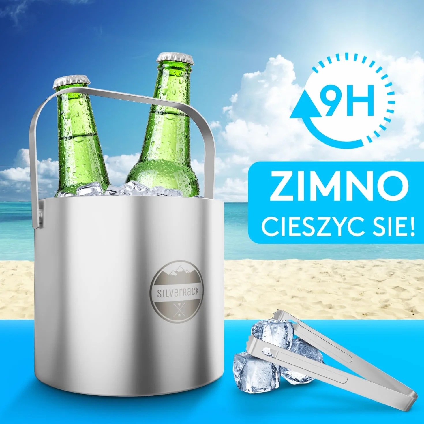 SilverRack tacka do kostek lodu ze stali szlachetnej z pokrywką i szczypcami [1,3 l] - pojemnik na kostki lodu idealny na zimne napoje - luksusowy kübel do lodu jako tacka do kostek lodu Ice Bucket