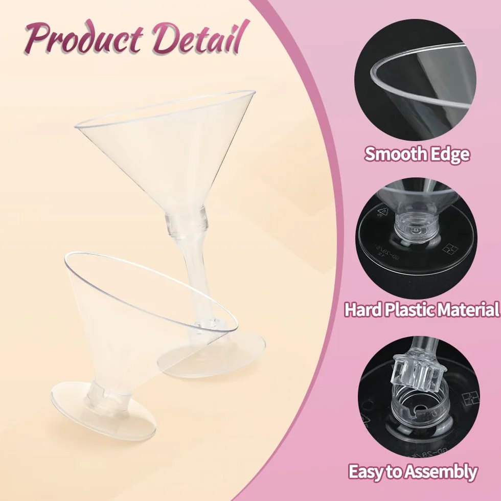 RETON 100 szt. plastikowych kieliszków do Martini 140 ml wielokrotnego użytku zestaw kieliszków koktajlowych
