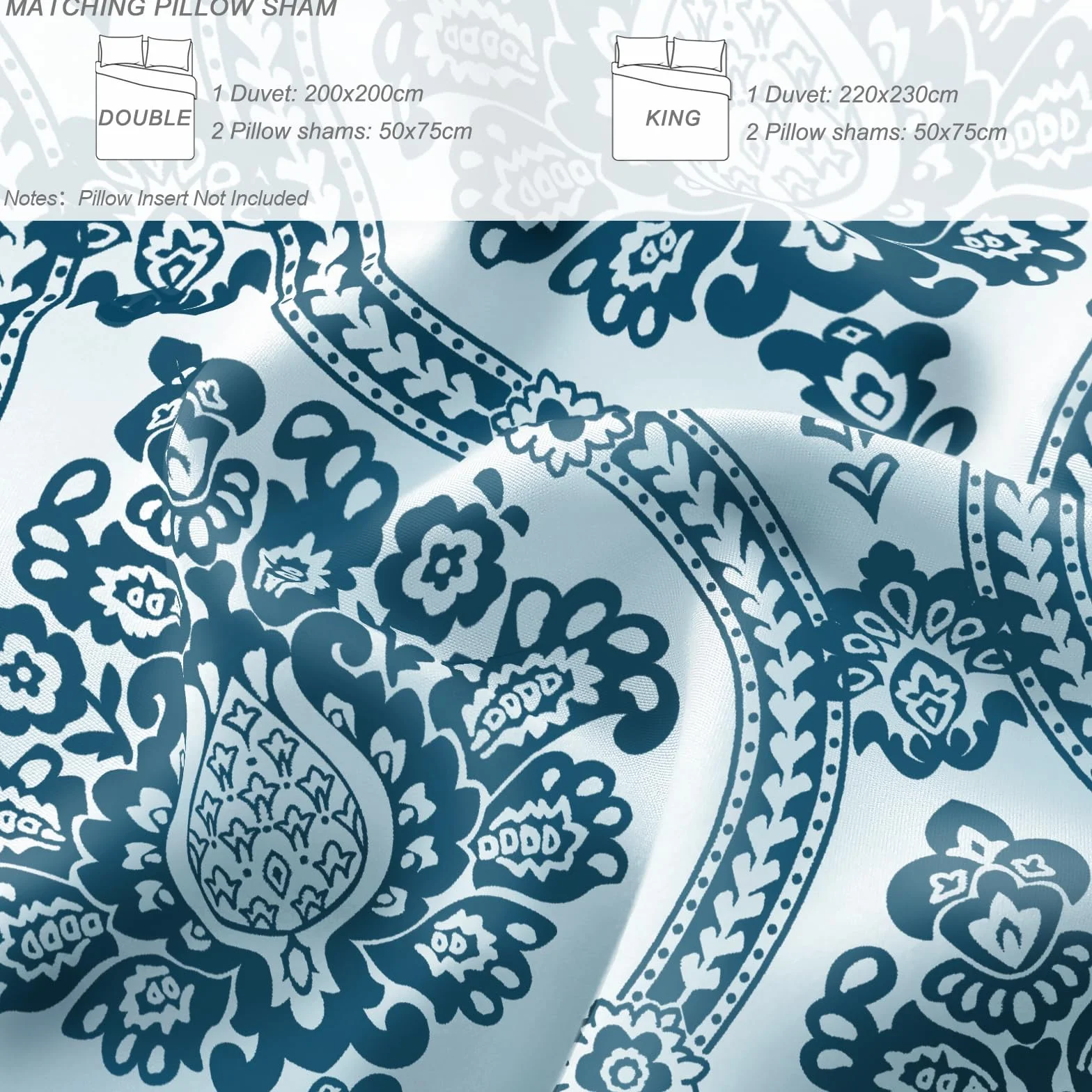 Exclusivo Mezcla Boho adamaszek zestaw pościeli z 2 poszewkami, mikrofibra, granatowy, 220×230 cm