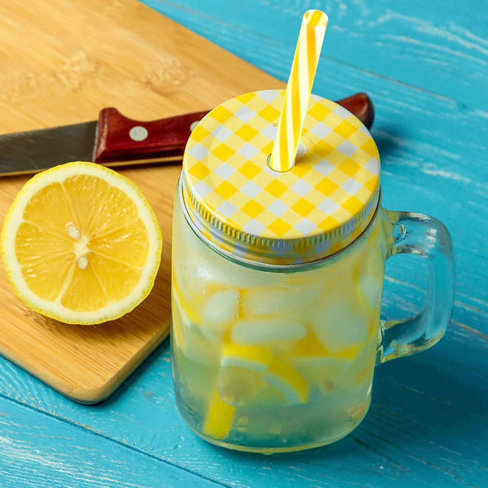 Metalowe pokrywki do słoików Mason Jar z 12 słomkami i szczotką