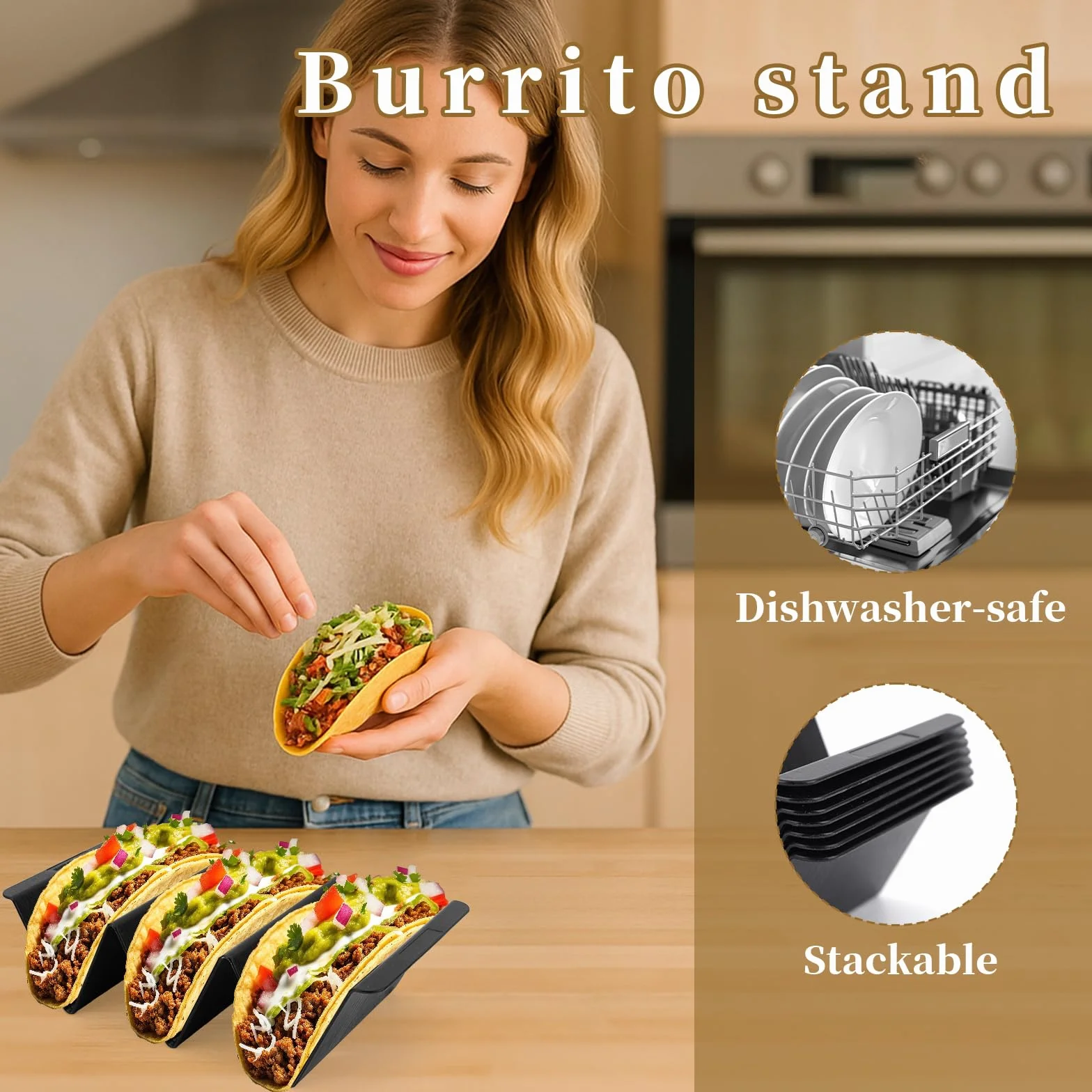 Plastikowe Tacki Taco Wielokrotnego Użytku 7szt Czarne Duże Naczynia do Serwowania