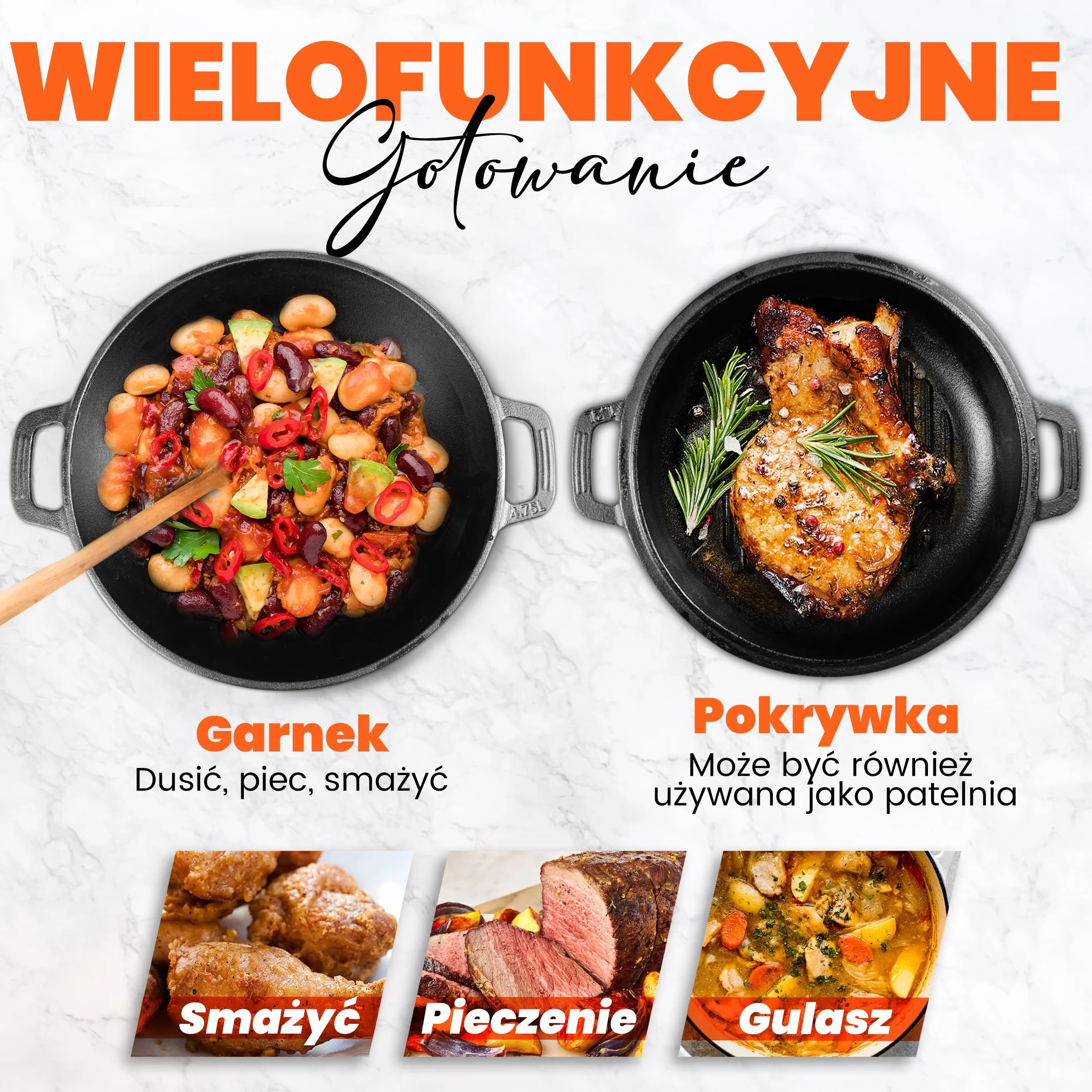 Kichly Żeliwny Garnek Holenderski 2 w 1 z Pokrywką do Grillowania i Gotowania