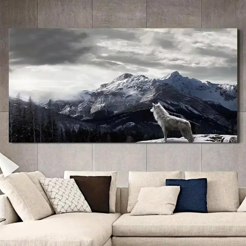 Plakat na płótnie śnieżny górski wilk 30 x 60 cm bez ramki