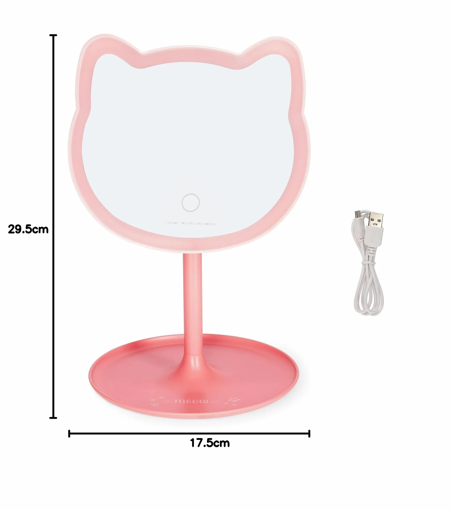 Legami - Lusterko do makijażu ze światłem - You Look Purrfect! - Lusterko do makijażu w kształcie kota, regulowana jasność i nachylenie, podwójne zasilanie USB lub baterie, do makijażu