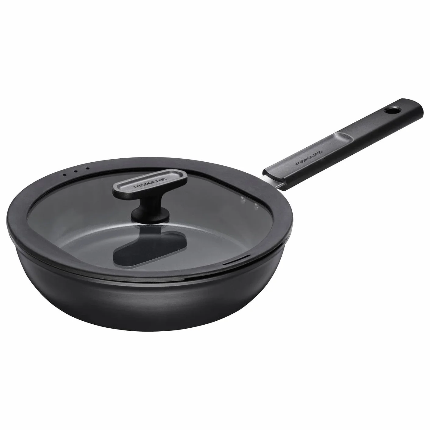 Fiskars Patelnia do smażenia z pokrywką, Hard Face, średnica 24 cm, pojemność: 2,2 litra, odpowiednia do wszystkich płyt grzewczych, powłoka nieprzywierająca, odporna na zarysowania, 1075528