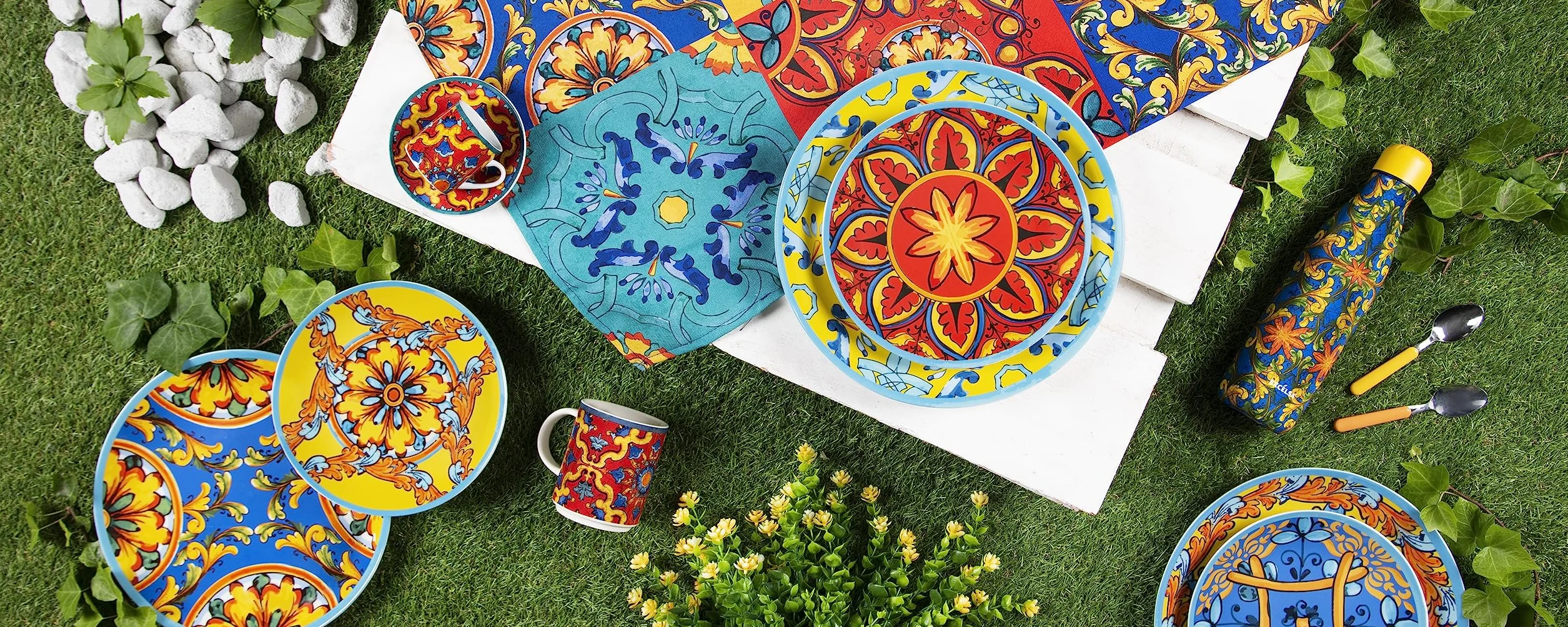 Excelsa Porcelana Zestaw 6 filiżanek do kawy Trinacria ze spodkiem wielokolorowy