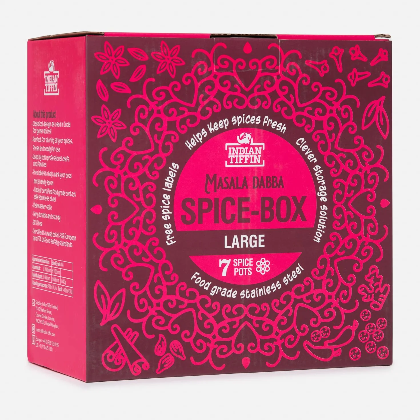 Indian Tiffin Masala Dabba pojemnik na przyprawy hermetyczny duży 20 cm przezroczysta pokrywka