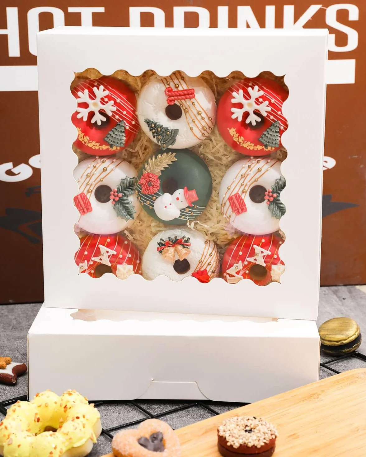 Gcardist Auto-pop Up białe pudełko na ciastka, 20,3 x 20,3 x 6,4 cm, 12 szt., pudełko na ciastka z okienkiem, na wypieki, makaroniki, pudełko do pakowania (8 x 8 x 2,5 cala)