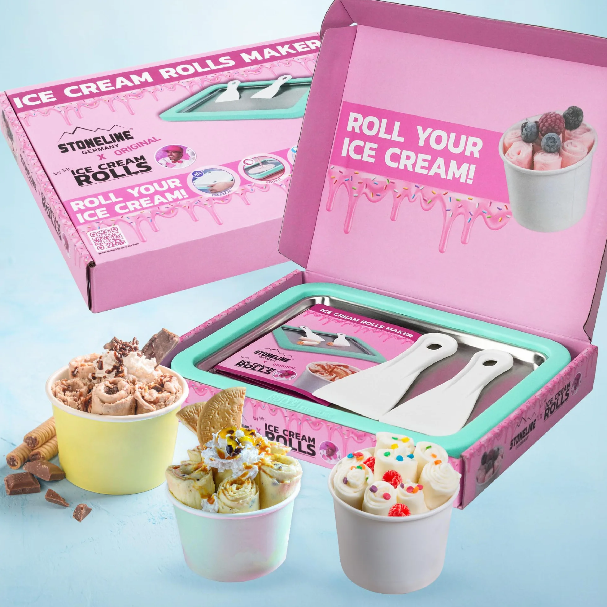Różowy Ice Cream Rolls Maker Eisflat do Domowej Roboty