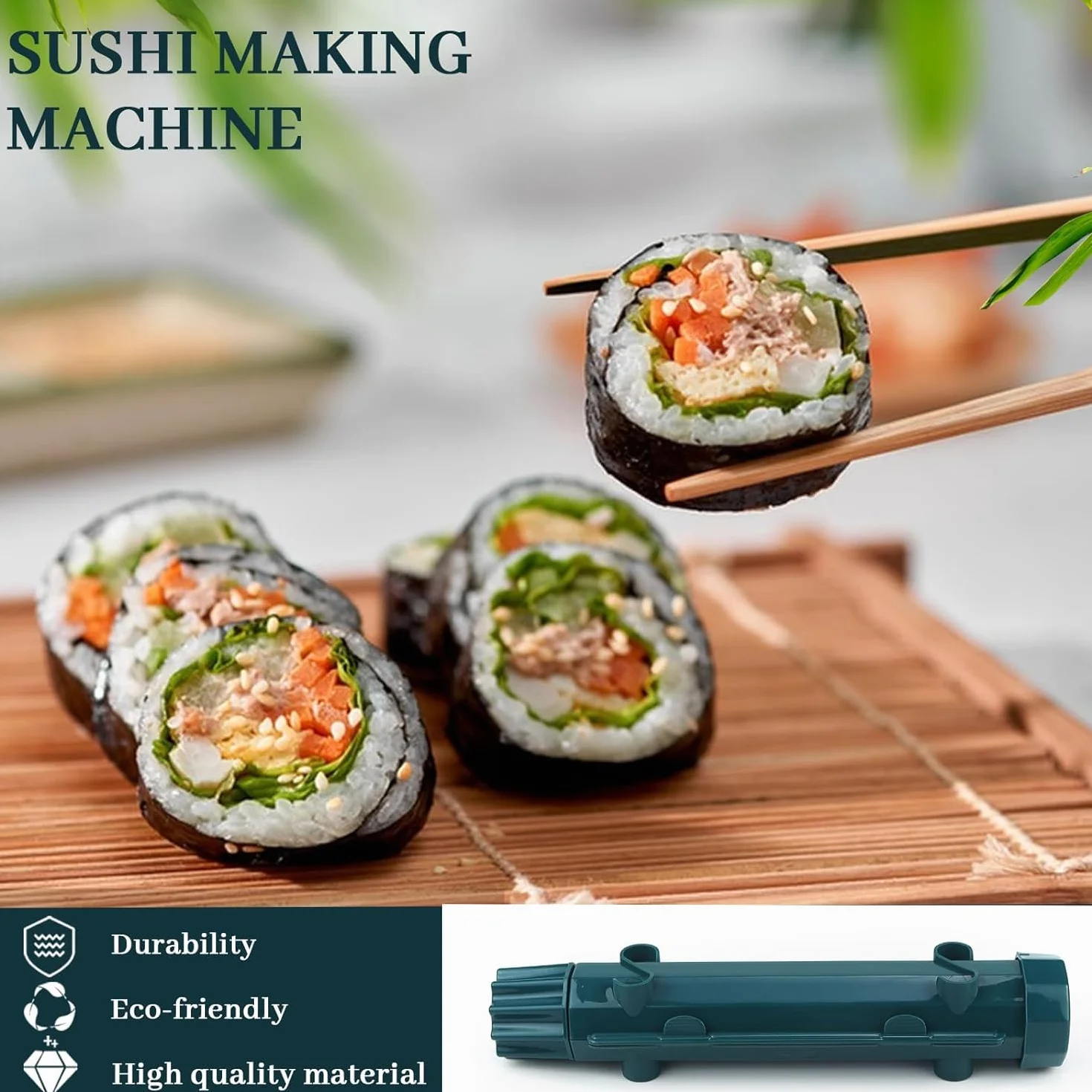 CHRI Bazooka zestaw do sushi, zestaw do sushi do samodzielnego wykonania, wałek do sushi, bazooka i mata bambusowa dla początkujących (pomarańczowa)