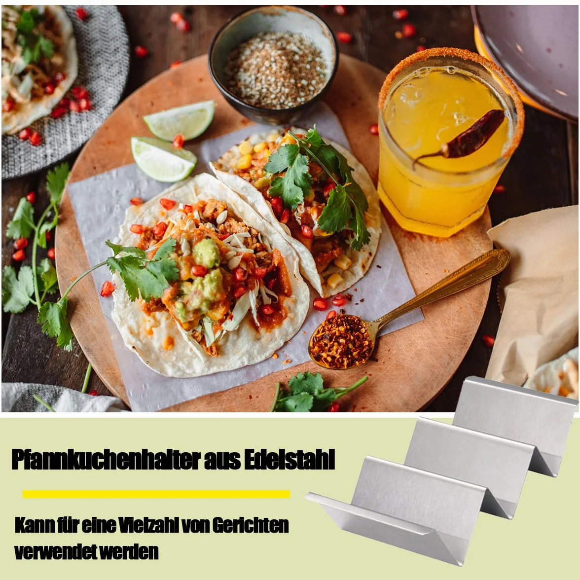 2 sztuki stojaków taco ze stali nierdzewnej, uchwyt do taco, uchwyt na hotdog, z uchwytami do przechowywania tacos, kanapek, hot dogów i naleśników (styl B)