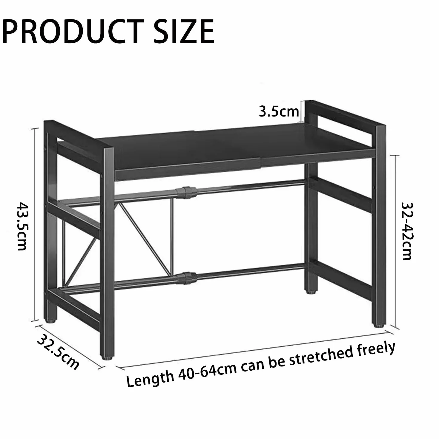 Regał do Kuchenki Mikrofalowej 2-Stopniowy Stojak z 5 Haczykami Organizer Kuchenny Wysuwany 40-64 cm
