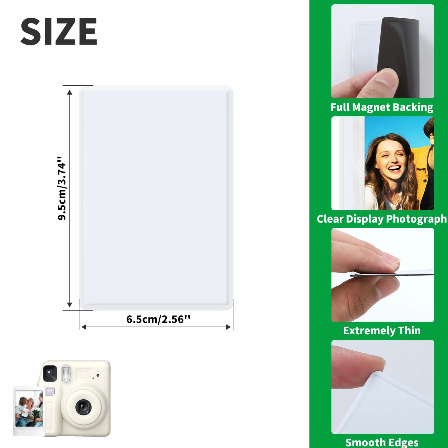 FRETONBA Magnetyczne Ramki na Zdjęcia na Lodówkę dla Filmów Polaroid Instax Mini, 10 Sztuk 9,5 x 6,5 cm, Małe Magnetyczne Ramki na Zdjęcia i Pocztówki, Biały