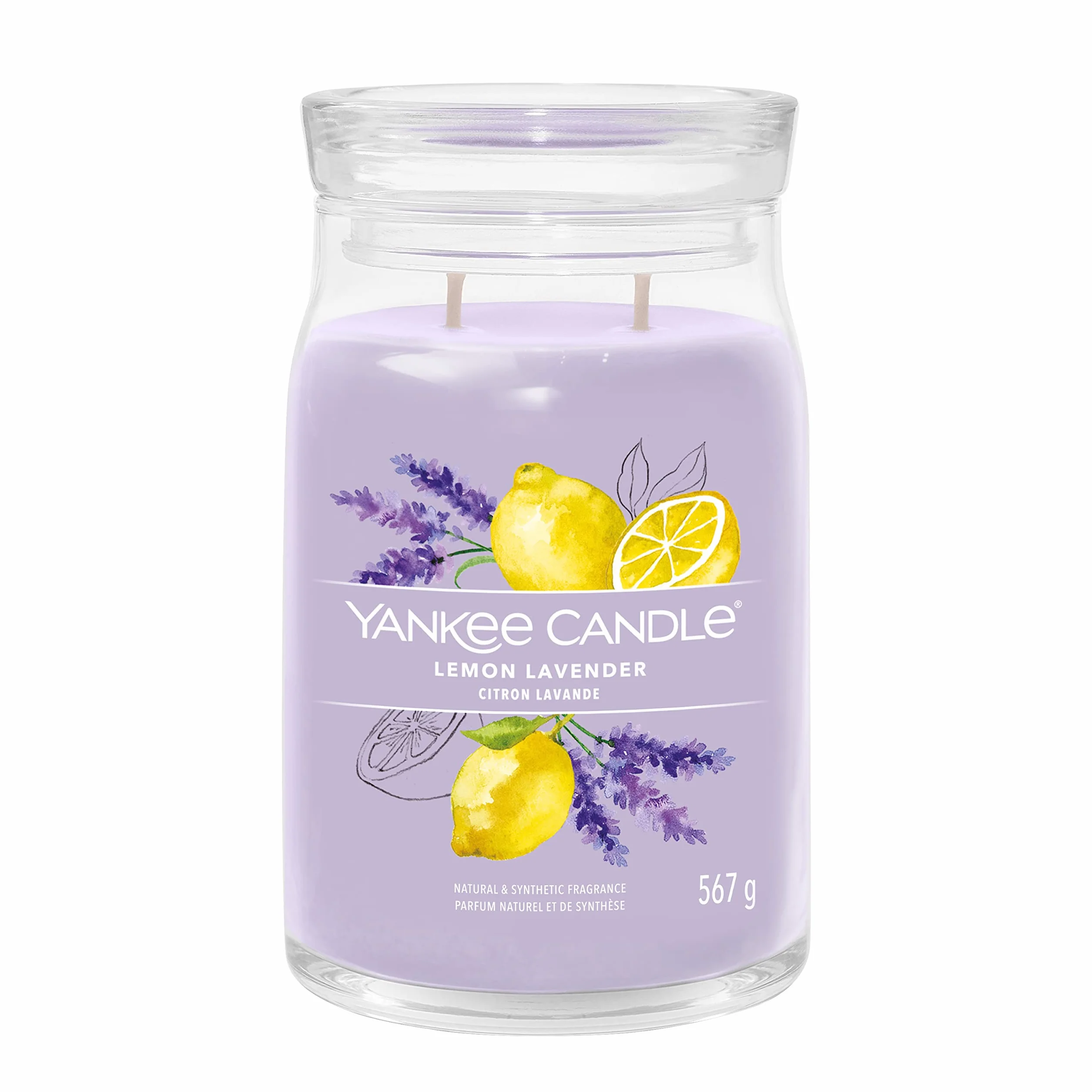 Yankee Candle Podpis świeca zapachowa | Lemon Lavender Large Jar Candle z podwójnymi knotami | mieszanka wosku sojowego długo paląca się świeca