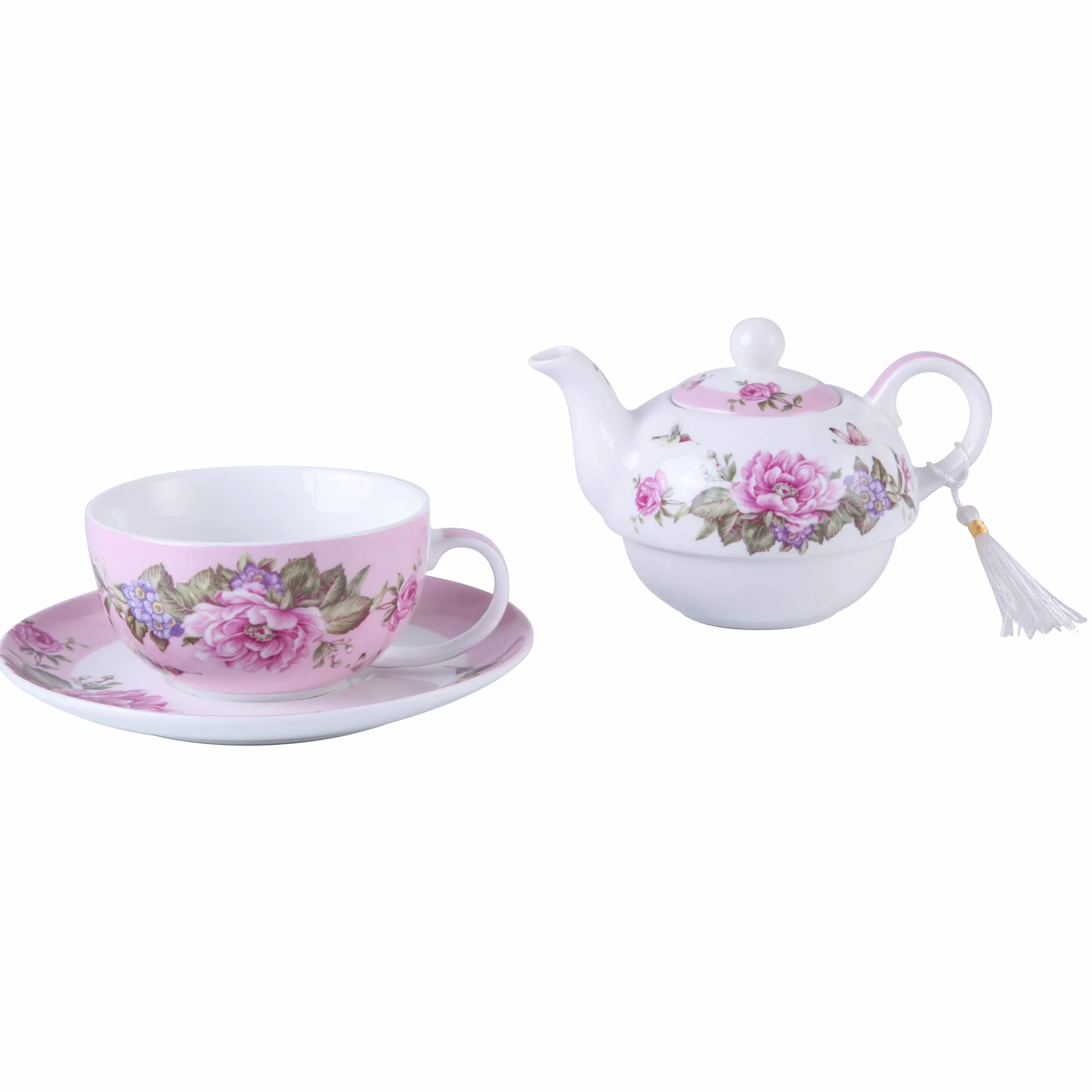 Zestaw Herbaty Shaby Chic Flora Ptak Róża Motyl Porcelana Pudełko Prezentowe (różowe)