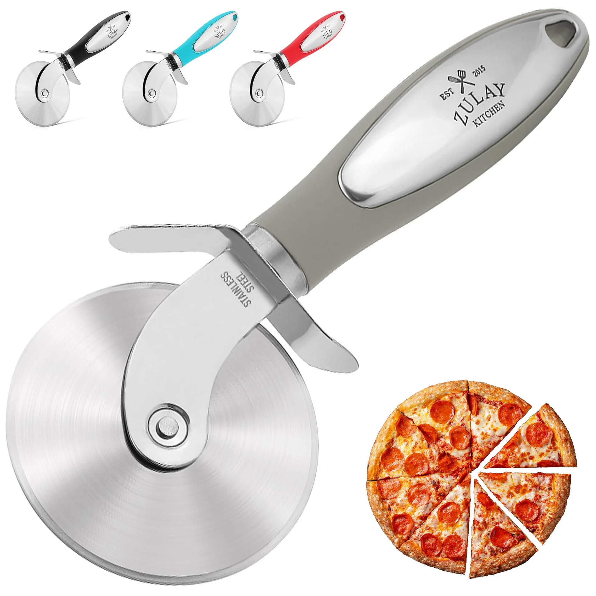 Zulay Kitchen Duża krajalnica do pizzy – wysokiej jakości krajalnica do pizzy ze stali nierdzewnej – łatwa do czyszczenia i cięcia – super ostry, antypoślizgowy uchwyt i nadaje się do mycia w