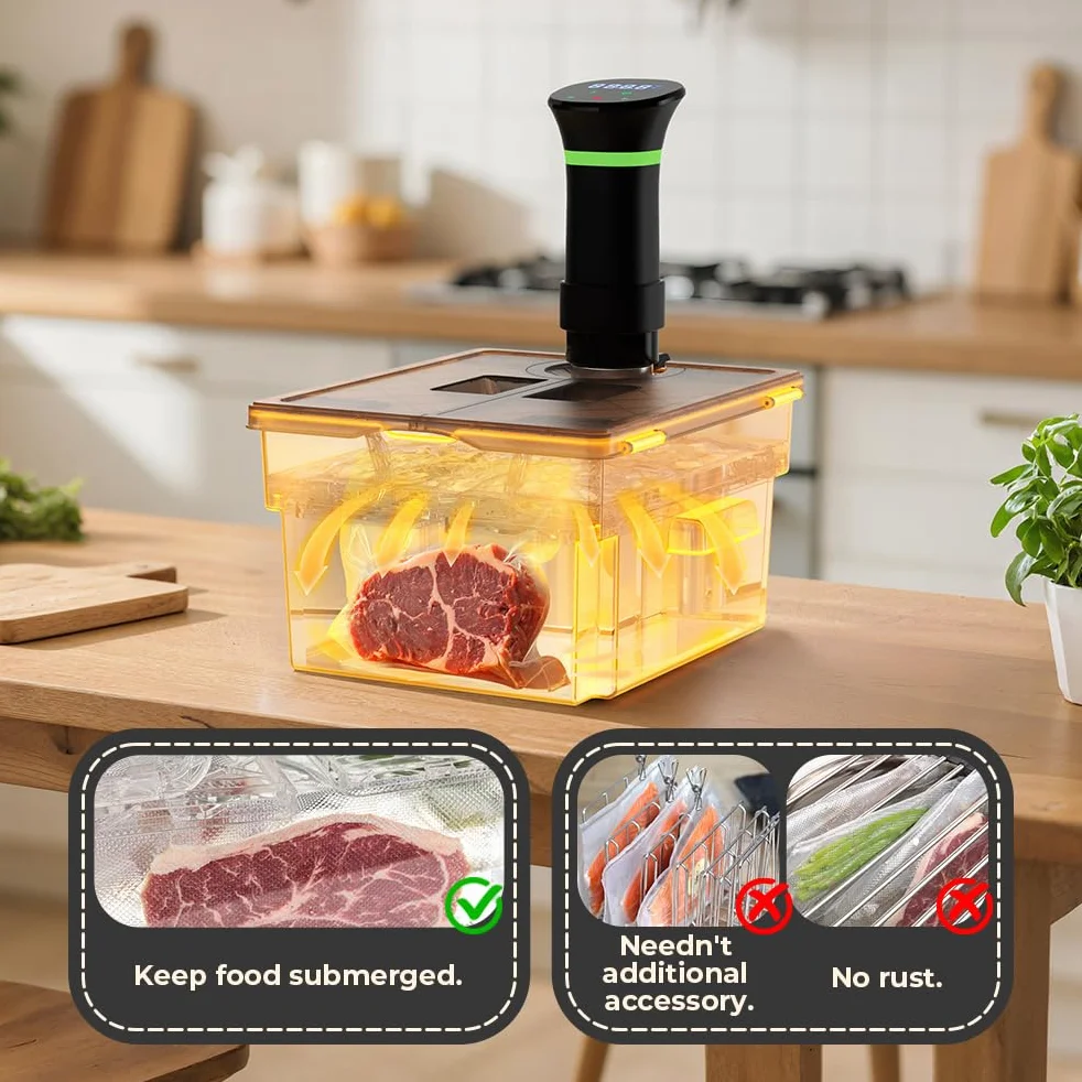 Sous Vide pojemnik z pokrywką i wbudowanym rusztem, 11 L, szary, wzornictwo z podwójnymi drzwiami, garnek Sous Vide, do większości gotowania Sous Vide