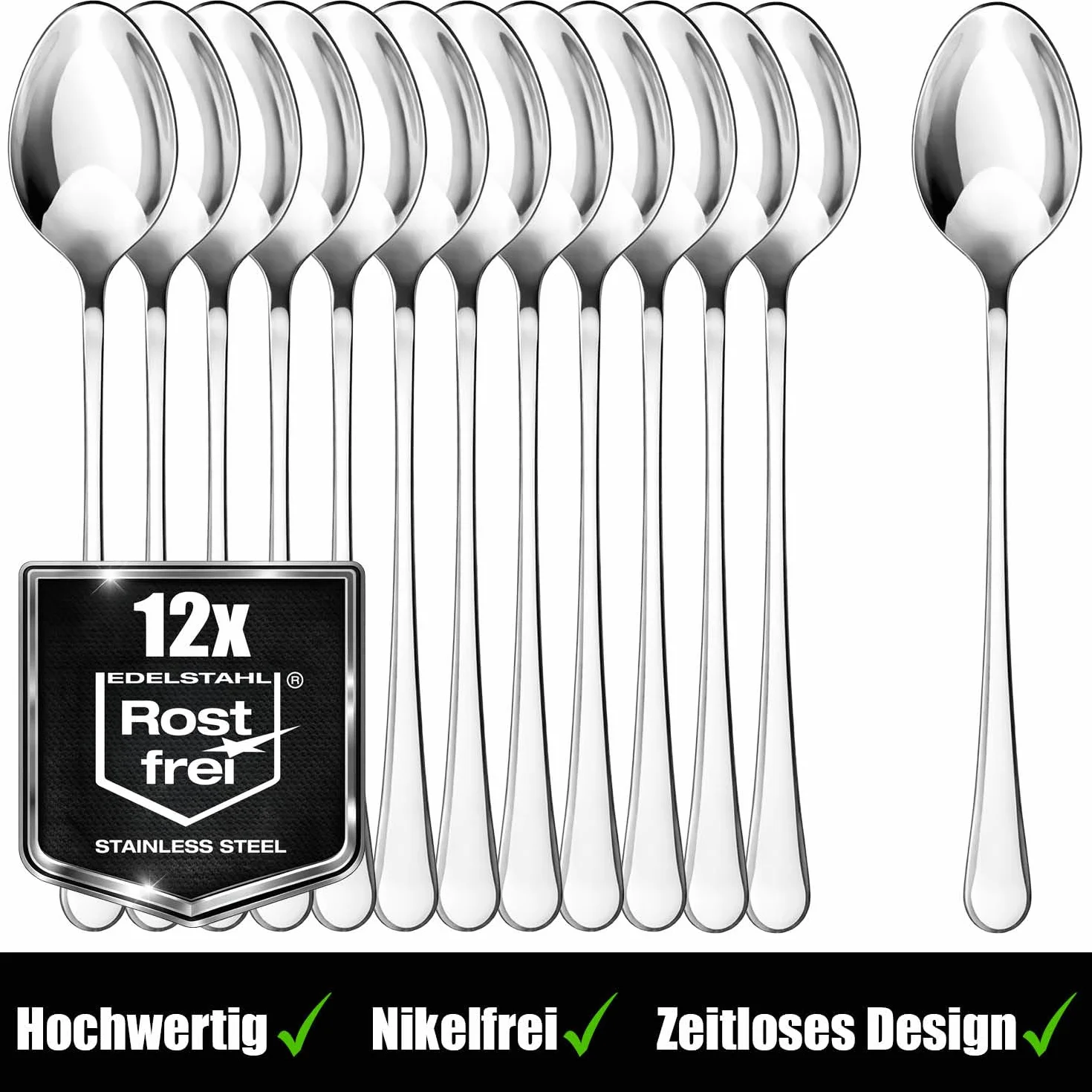 com-four® 12x Lyzeczki do latte macchiato ze stali nierdzewnej - Lyzki barowe - Dlugie lyzki do drinków - Dlugie lyzeczki do kawy - Lyzki do lodów (12 sztuk - Lyzeczki Latte Macchiato 20,5 cm)