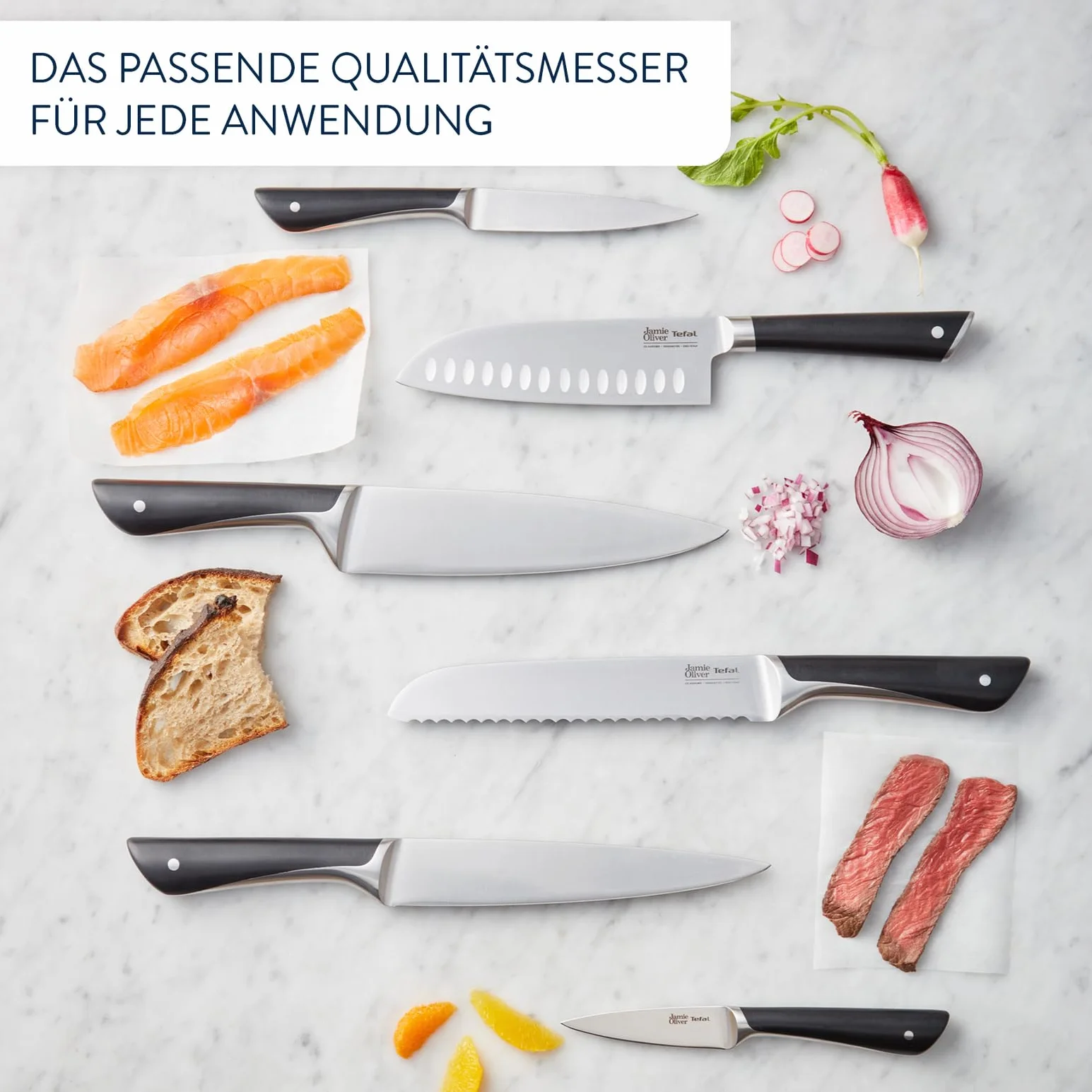 TEFAL K267S3 Jamie Oliver 3-częściowy zestaw noży | nóż szefa kuchni | nóż uniwersalny | wysoka wydajność cięcia | niepowtarzalny design | wytrzymałe ostrza | stal nierdzewna/czarna