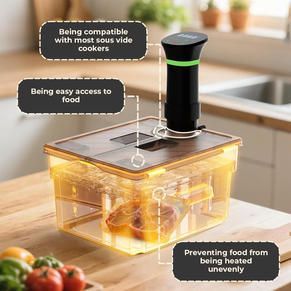 Sous Vide pojemnik z pokrywką i wbudowanym rusztem, 11 L, szary, wzornictwo z podwójnymi drzwiami, garnek Sous Vide, do większości gotowania Sous Vide
