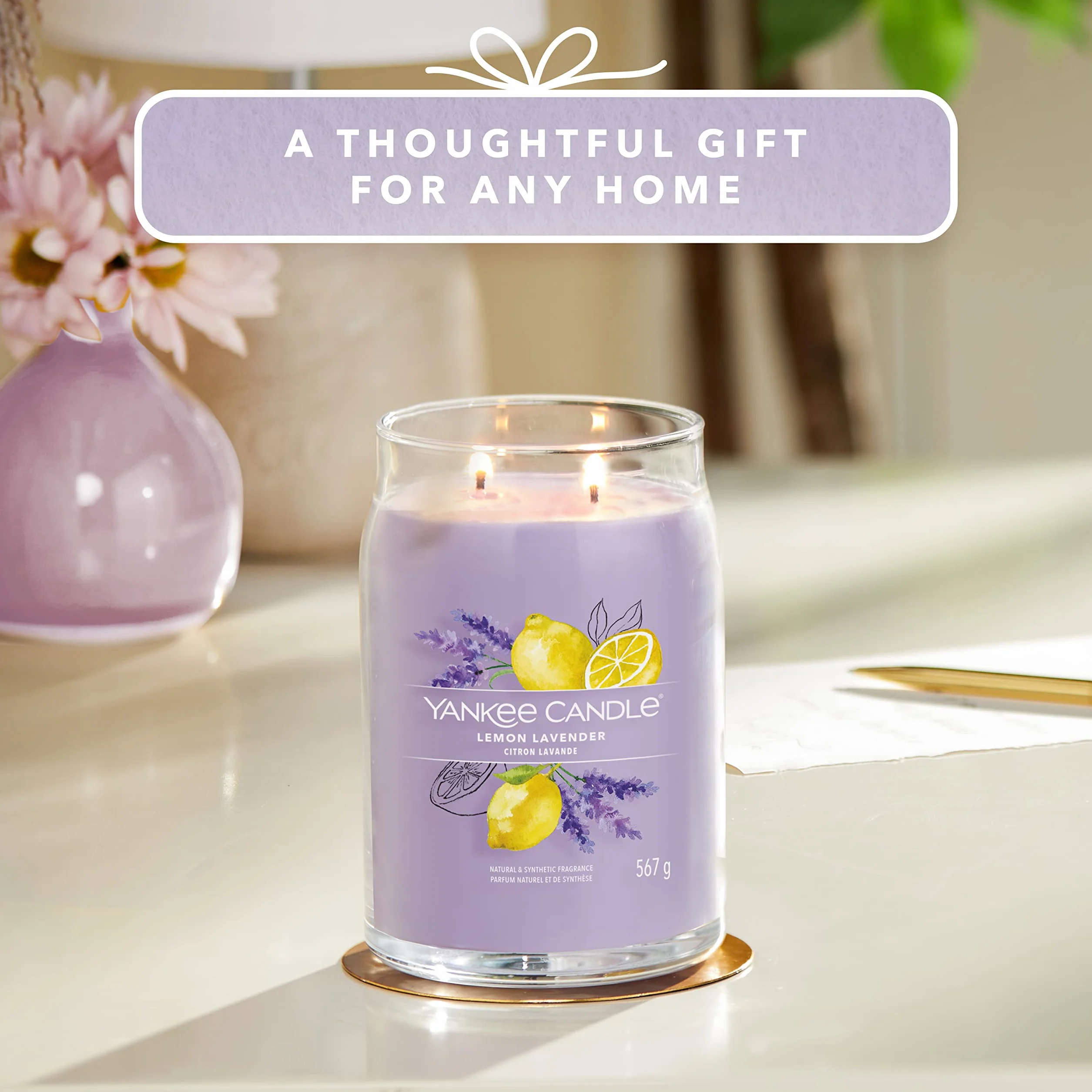 Yankee Candle Podpis świeca zapachowa | Lemon Lavender Large Jar Candle z podwójnymi knotami | mieszanka wosku sojowego długo paląca się świeca