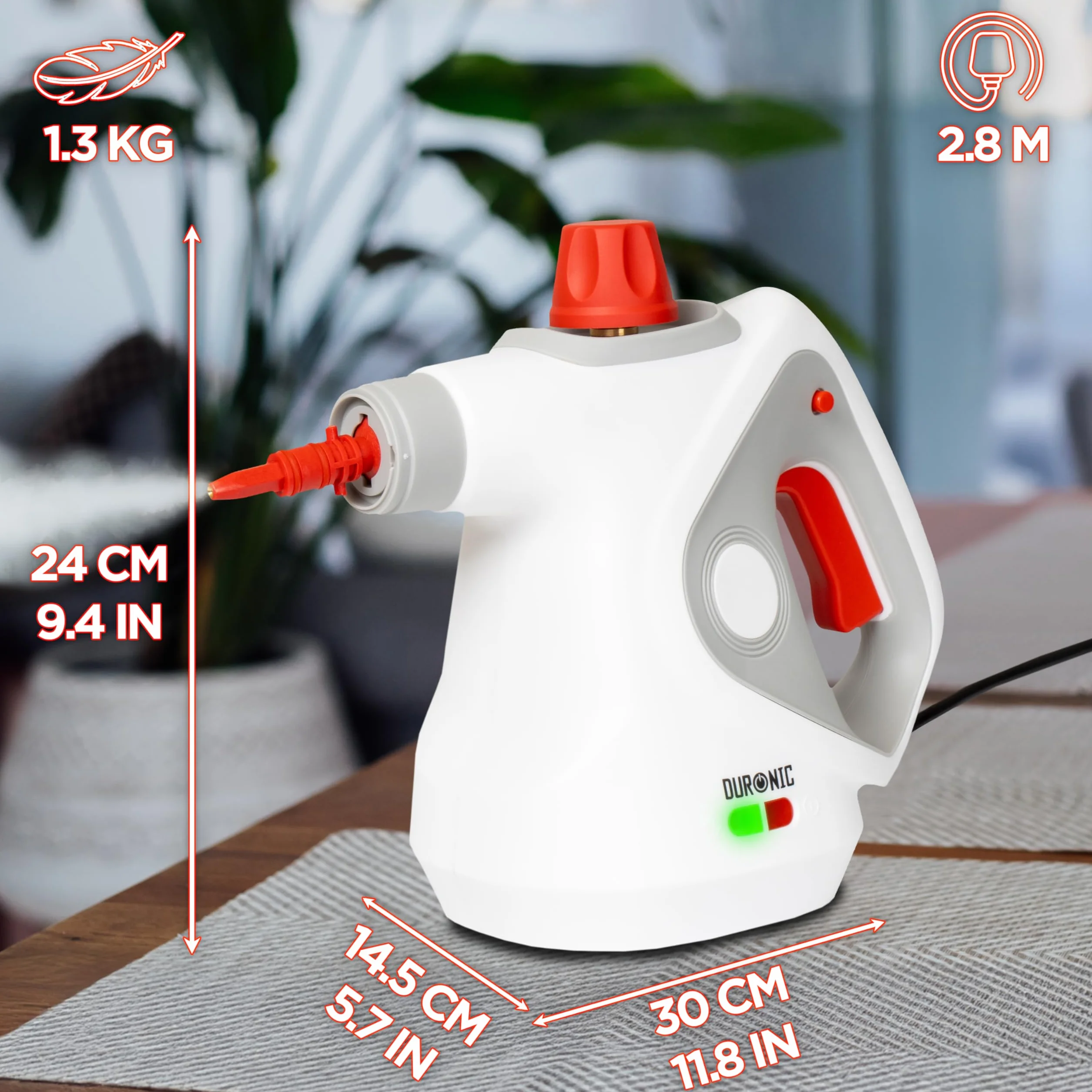 Duronic SC32 WE Myjka parowa ciśnieniowa do sprzątania do 350 ml ręczna wielofunkcyjna parownica do domu, okien, tapicerki, biała, czyścik parowy
