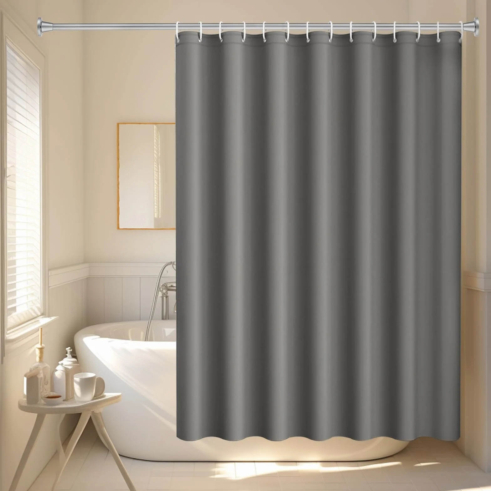 HIKPACKER Zasłona prysznicowa, szara, 200 x 180 cm, odporna na pleśń, wodoszczelna, z 12 pierścieniami do zasłony prysznicowej, do łazienki, przebieralni