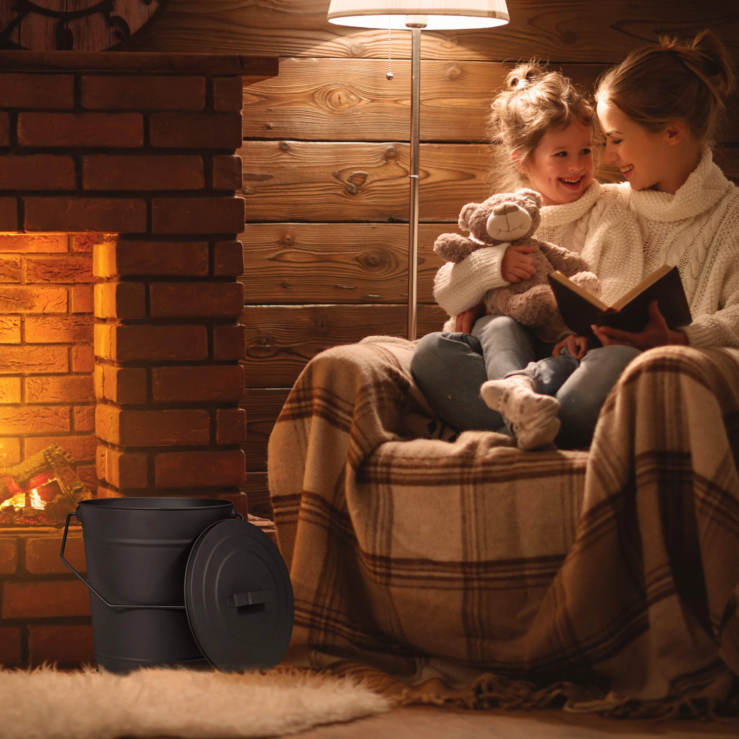 Relaxdays Wiadro na popiół z pokrywą 12 litrów stal czarny