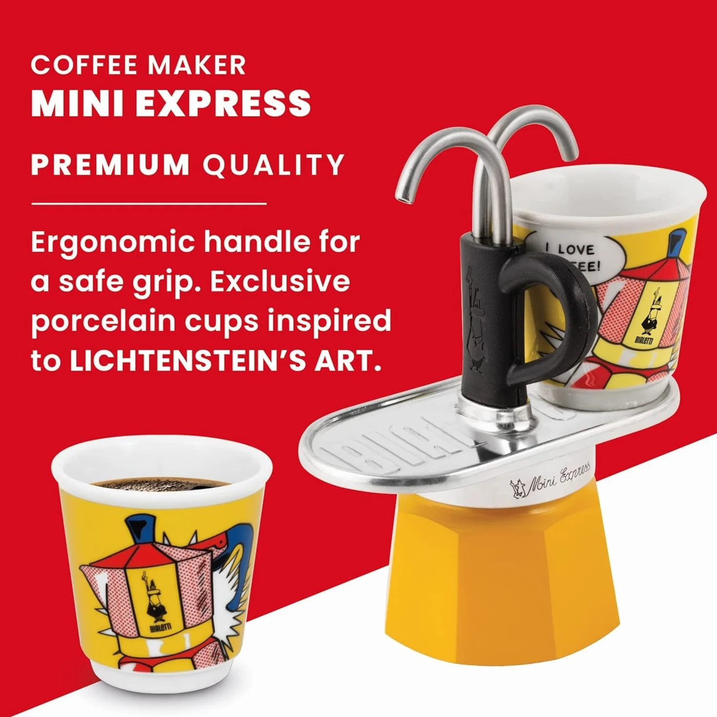 Bialetti Mini Express żółty dzbanek do kawy + 2 kubki