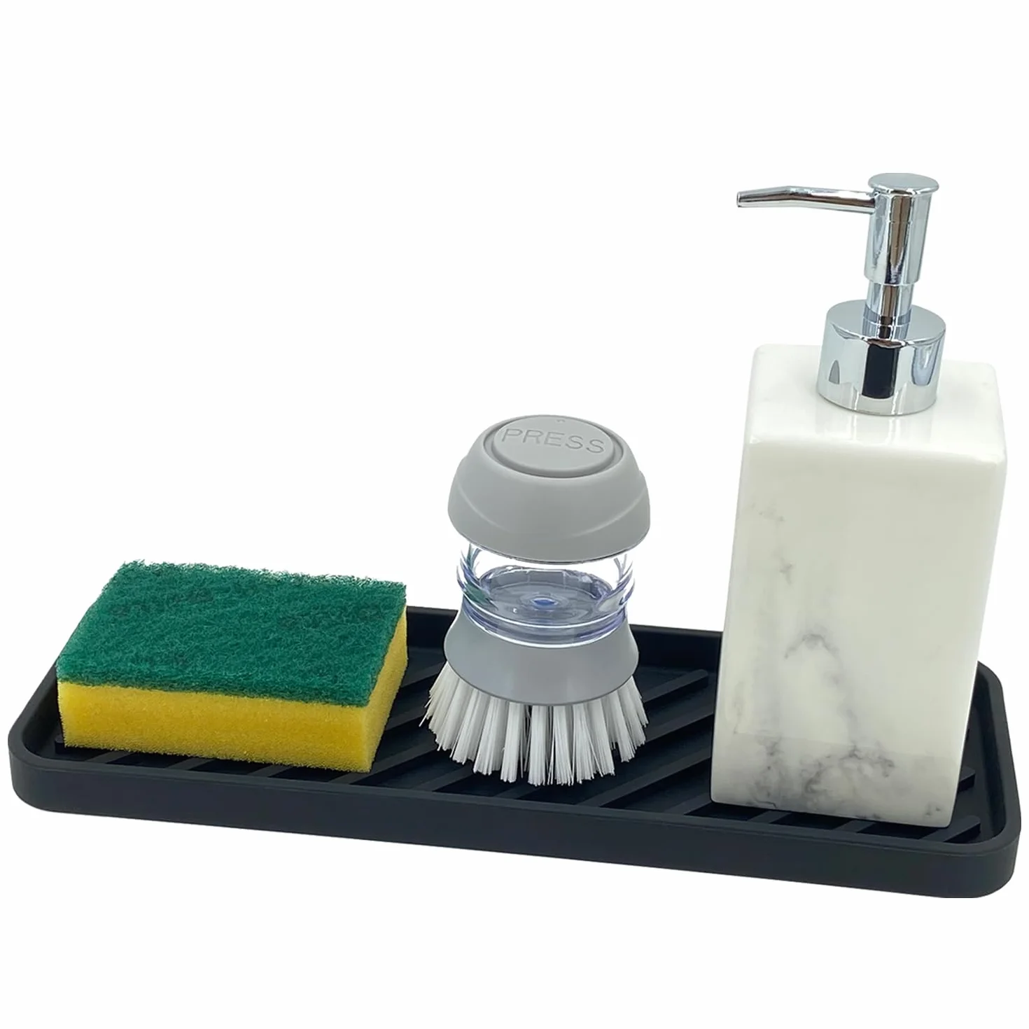 Silikonowy Organizator na Gąbkę - 30 x 11 cm, dla Kuchni i Łazienki, dla Gąbki, Szczotki, Mydło, Maty do Ociekania, Nadaje Się do Mycia w Zmywarce (Czarny, 1 Sztuka)