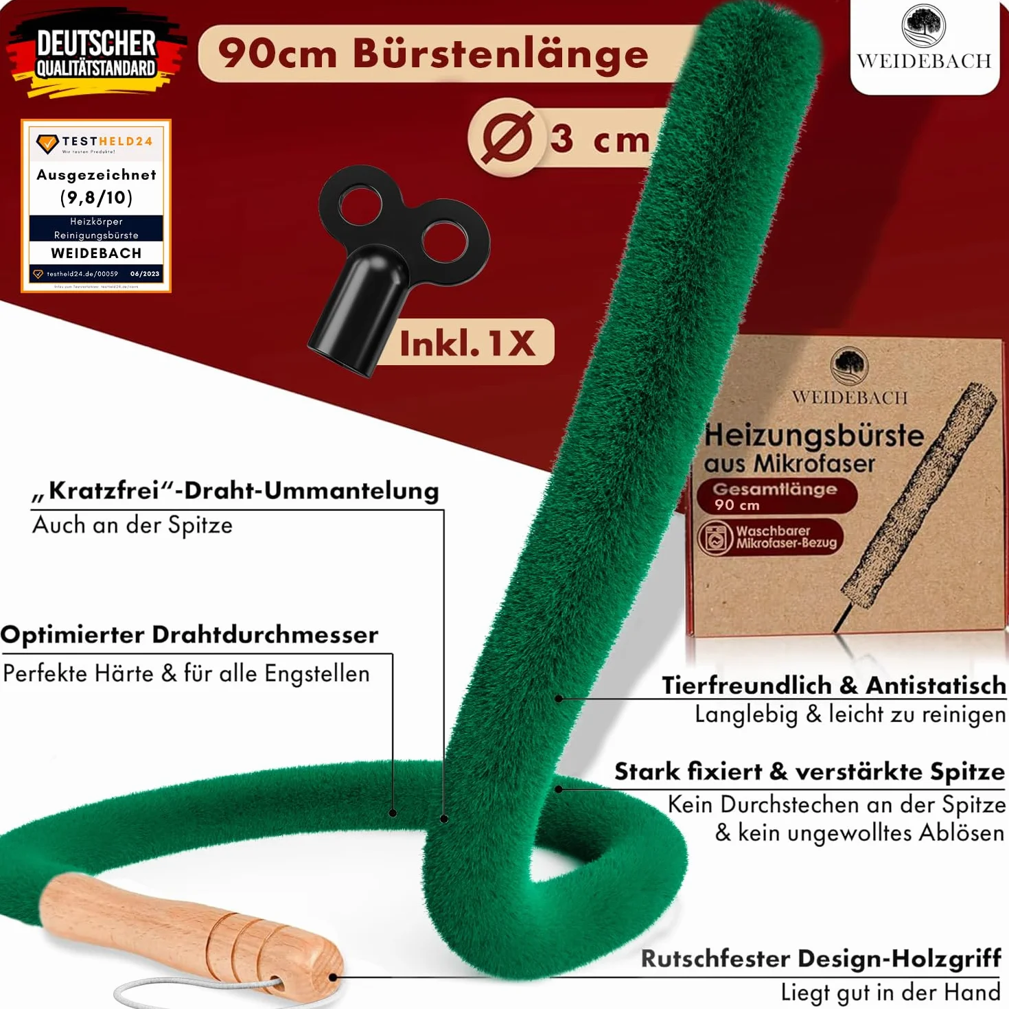 WEIDEBACH® Szczotka do grzejników, V.3.0, 90 cm łączna długość / 40 cm szczecinki z mikrofibry, szczotka do czyszczenia grzejników odporna na sierść zwierząt, szczotka do grzejników pasuje do każdego