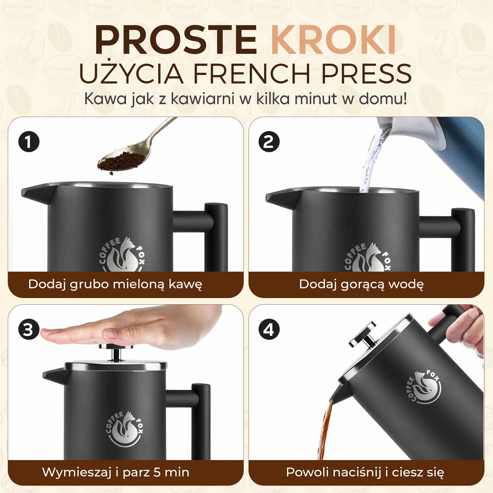 Dzbanek do kawy z prasą francuską ze stali nierdzewnej Czarny 350 ml