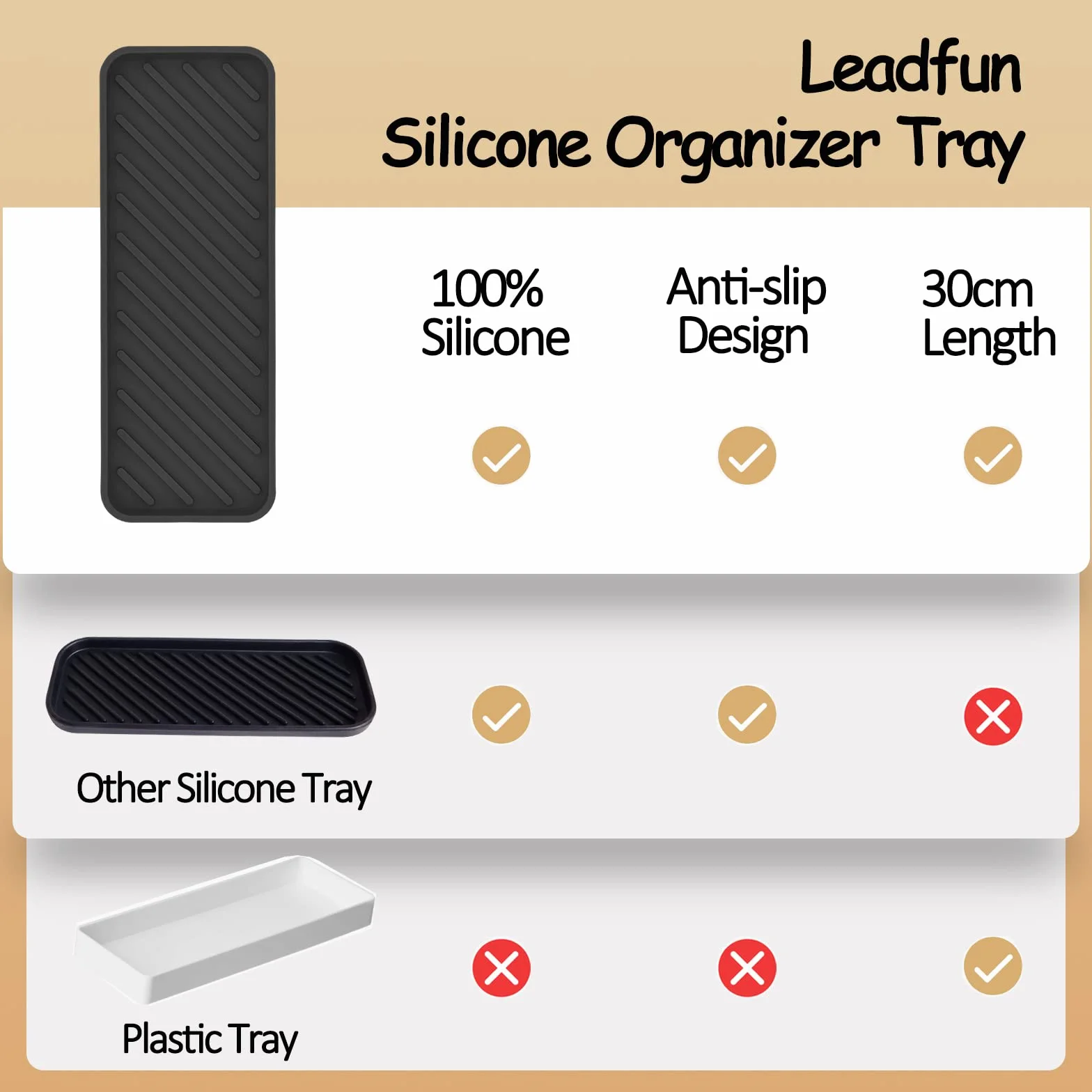 Silikonowy Organizator na Gąbkę - 30 x 11 cm, dla Kuchni i Łazienki, dla Gąbki, Szczotki, Mydło, Maty do Ociekania, Nadaje Się do Mycia w Zmywarce (Czarny, 1 Sztuka)