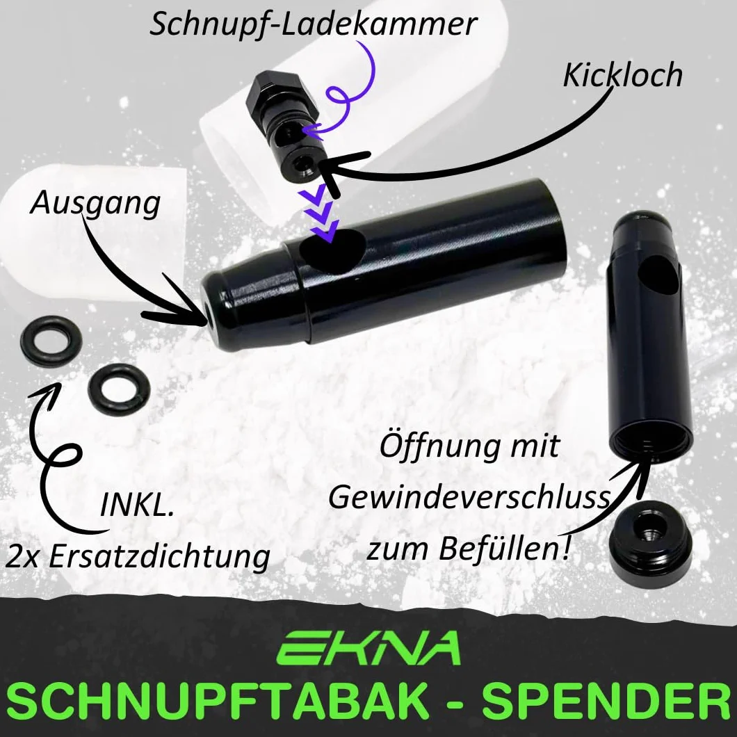 EKNA Dozownik tabaki - różne kolory - Snuff Dispenser Snorter Rocket - dozownik nosa (V1 - czarny), wykonany z materiału