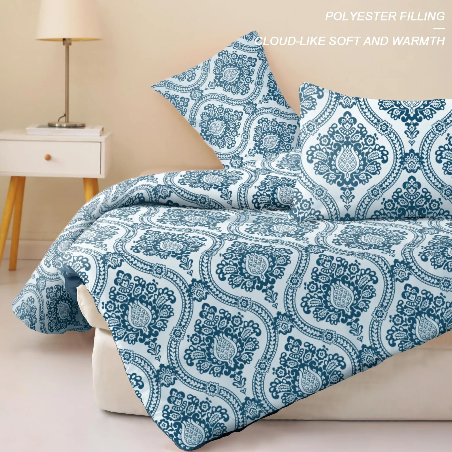 Exclusivo Mezcla Boho adamaszek zestaw pościeli z 2 poszewkami, mikrofibra, granatowy, 220×230 cm