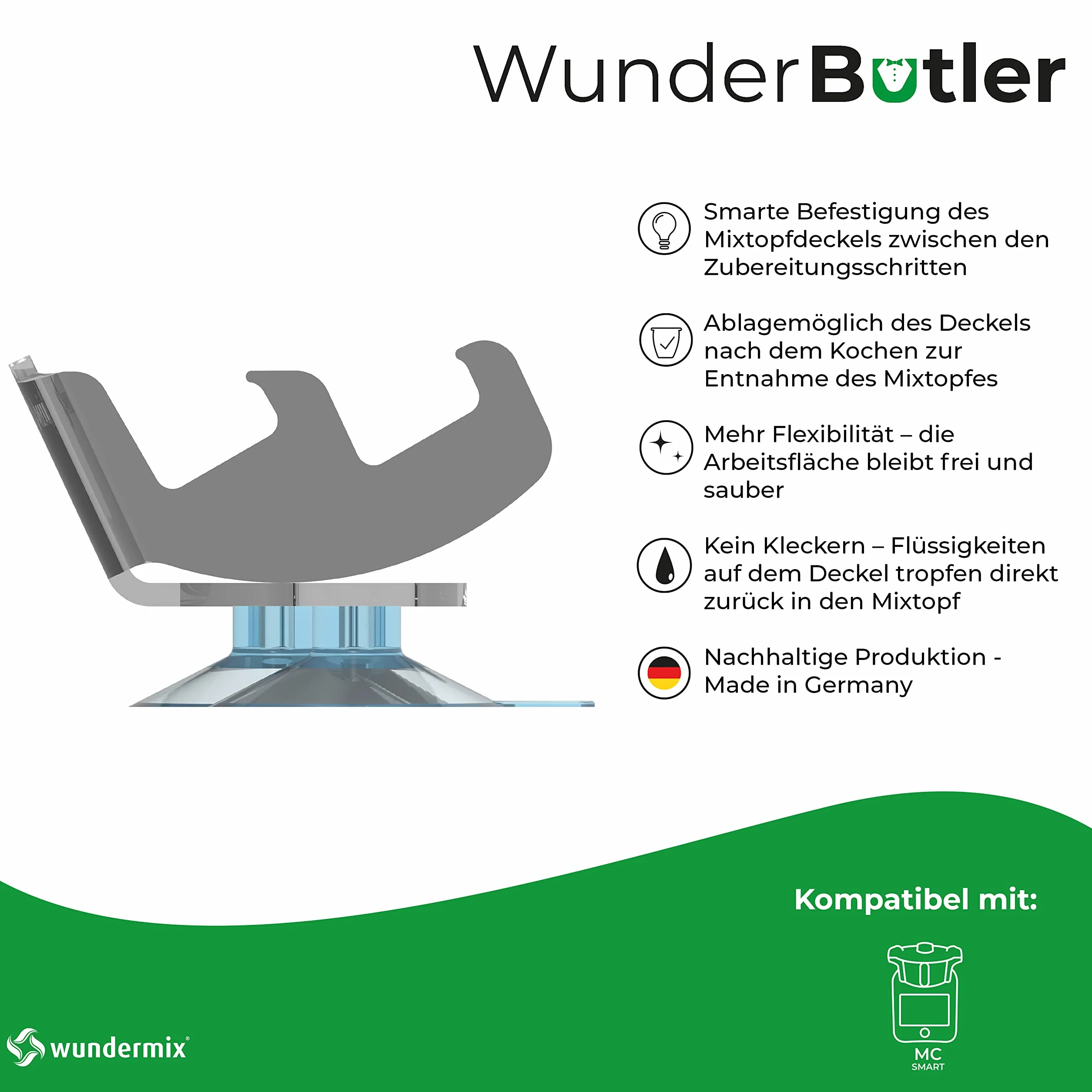 WunderButler® Uchwyt Pokrywki do Monsieur Cuisine Smart - Uchwyt do Miksowania MC Smart Made in Germany