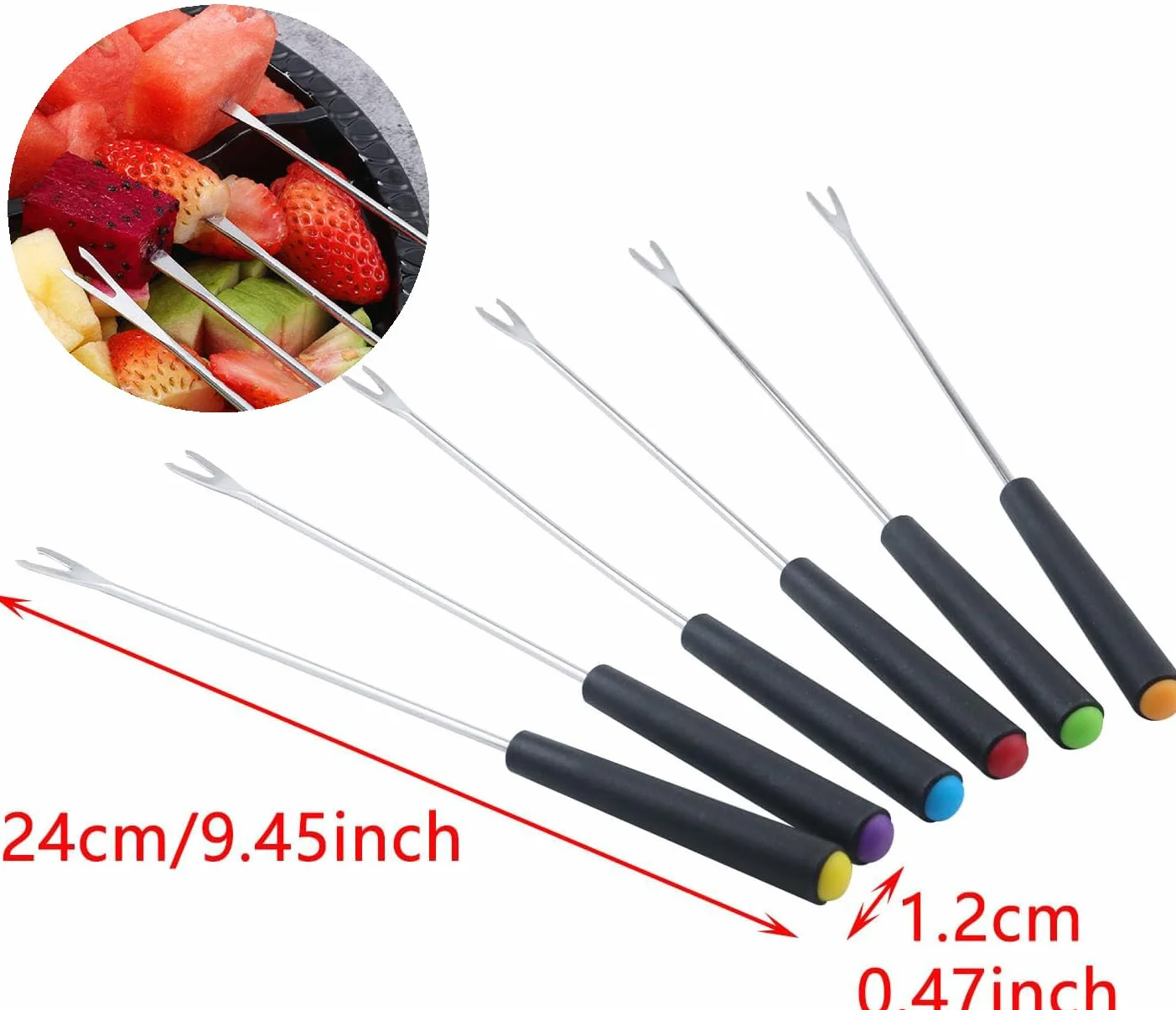 LATRAT 12-częściowy zestaw widelców do sera, widelec do fondue, widelec do fondue, widelec do sera z odpornym na wysokie temperatury uchwytem do sera, czekolady, fondue, pieczeni, marshmallows