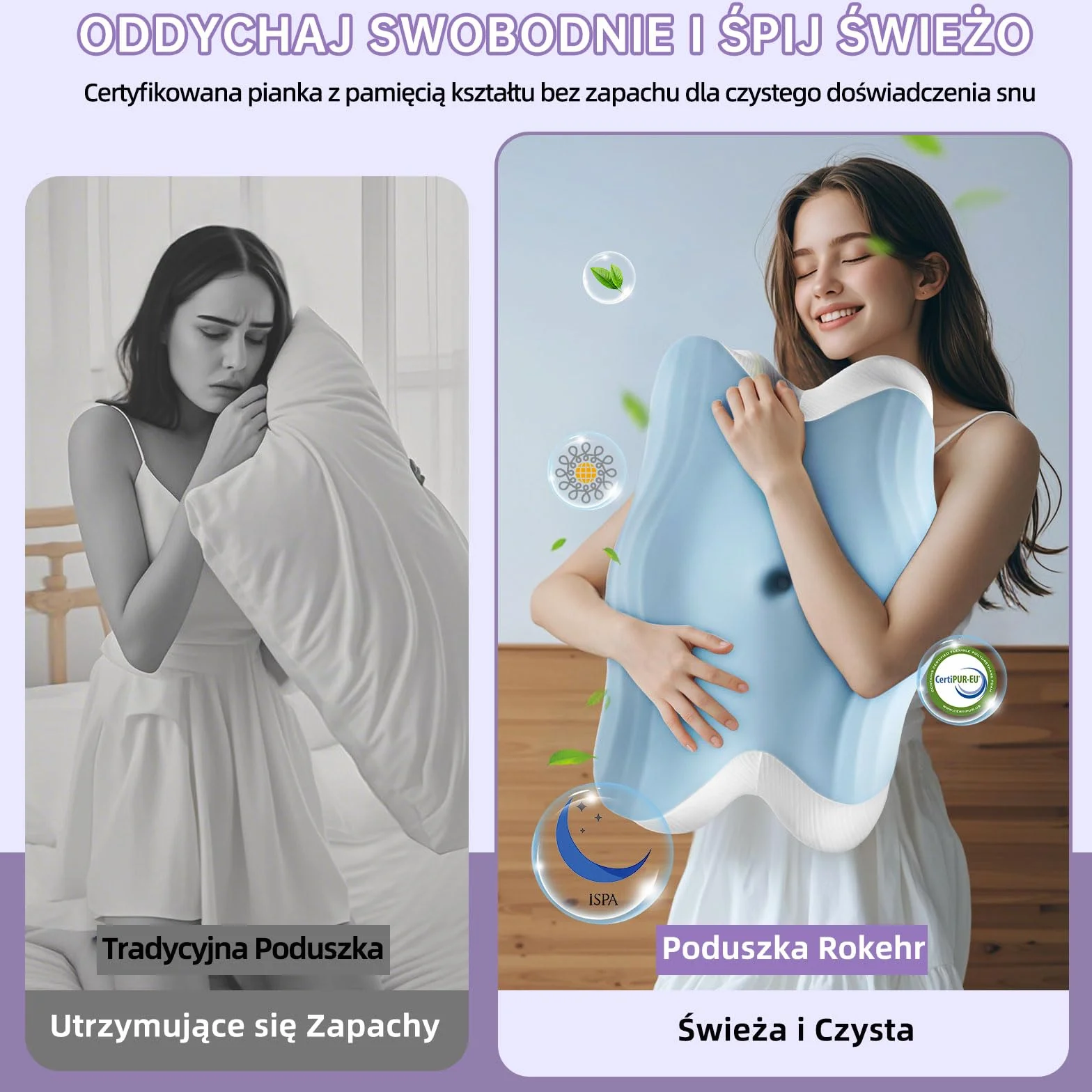 Ortopedyczna poduszka z pianki memory 2 w 1 62cm x 42cm x 13/11cm Błękit nieba