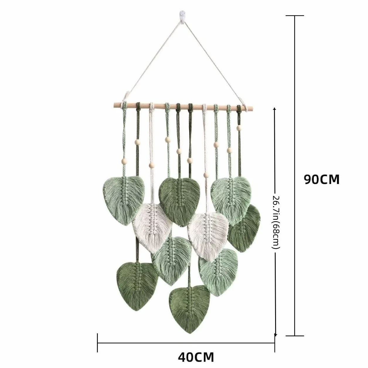 Comius Sharp Macrame Wall Hanging Boho Decor, Leaf Tapestry, Woven Tassels, 40 x 90 cm, Zielony