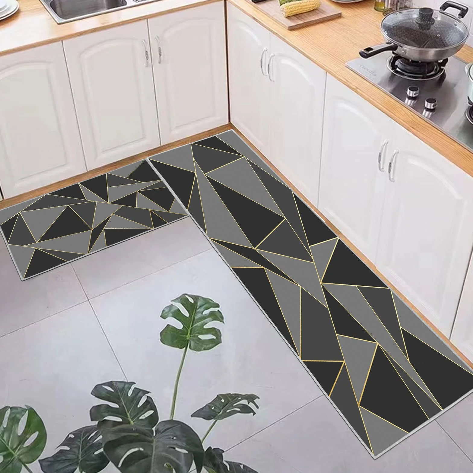 Maty kuchenne, antypoślizgowe, zmywalne, dywaniki kuchenne, wycieraczka, dywan, mata podłogowa, 2 sztuki, maty kuchenne do dekoracji wnętrz (geometria A, 40 x 60 + 40 x 120 cm)