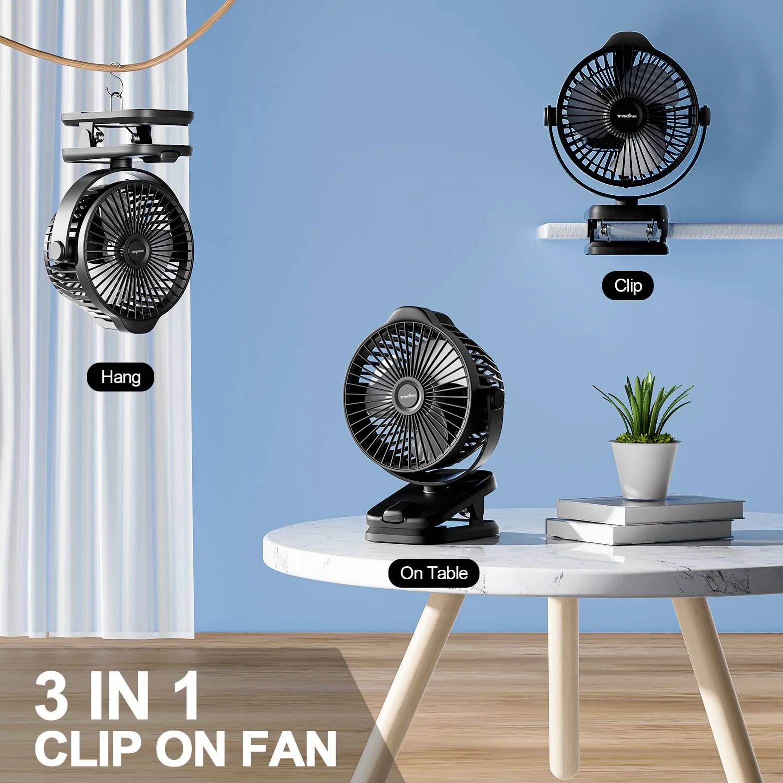 8000mAh Rechargeable USB Desk Fan Clip on Fan z pilotem i wyświetlaczem LED, 5 prędkości 360° Obrót, Mini wentylator biurkowy