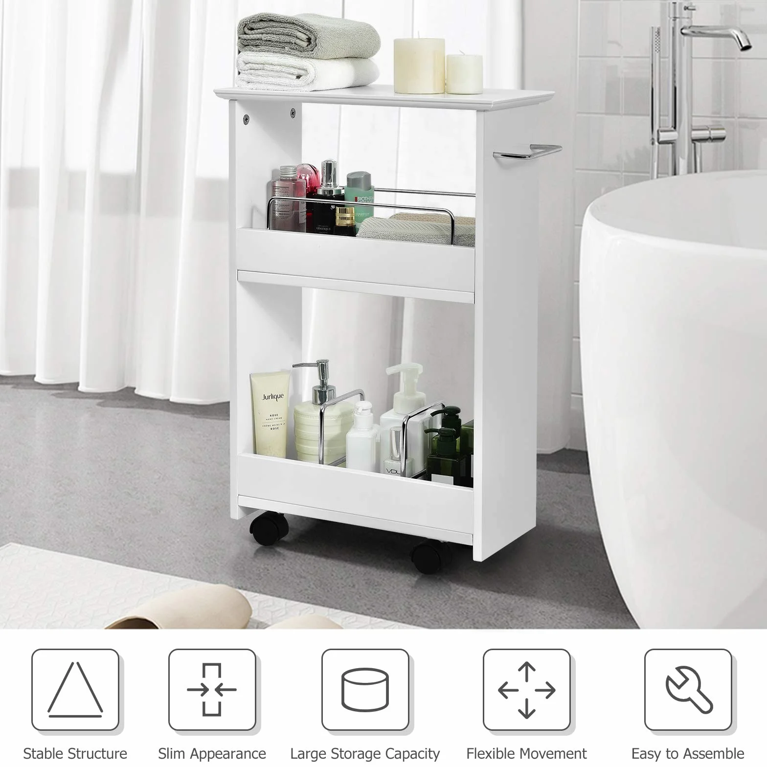 GIANTEX Regał wnękowy 20 cm szafka kuchenna wózek na kółkach 3 poziomy