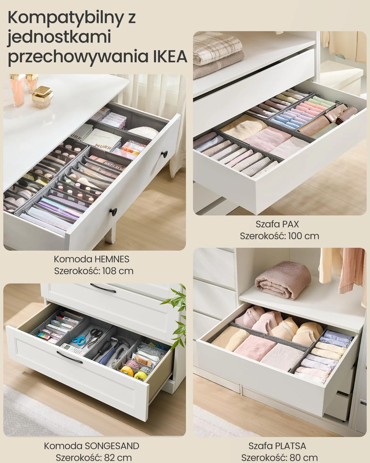 SONGMICS Organizer na bieliznę składany 40x16x10 cm gołębi szary